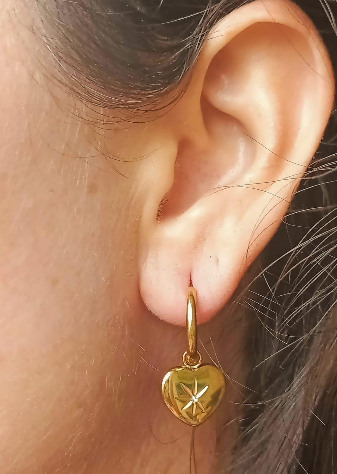 Argolla Huggies Corazon Estrella Zirconia Chapada En Oro 18k-7