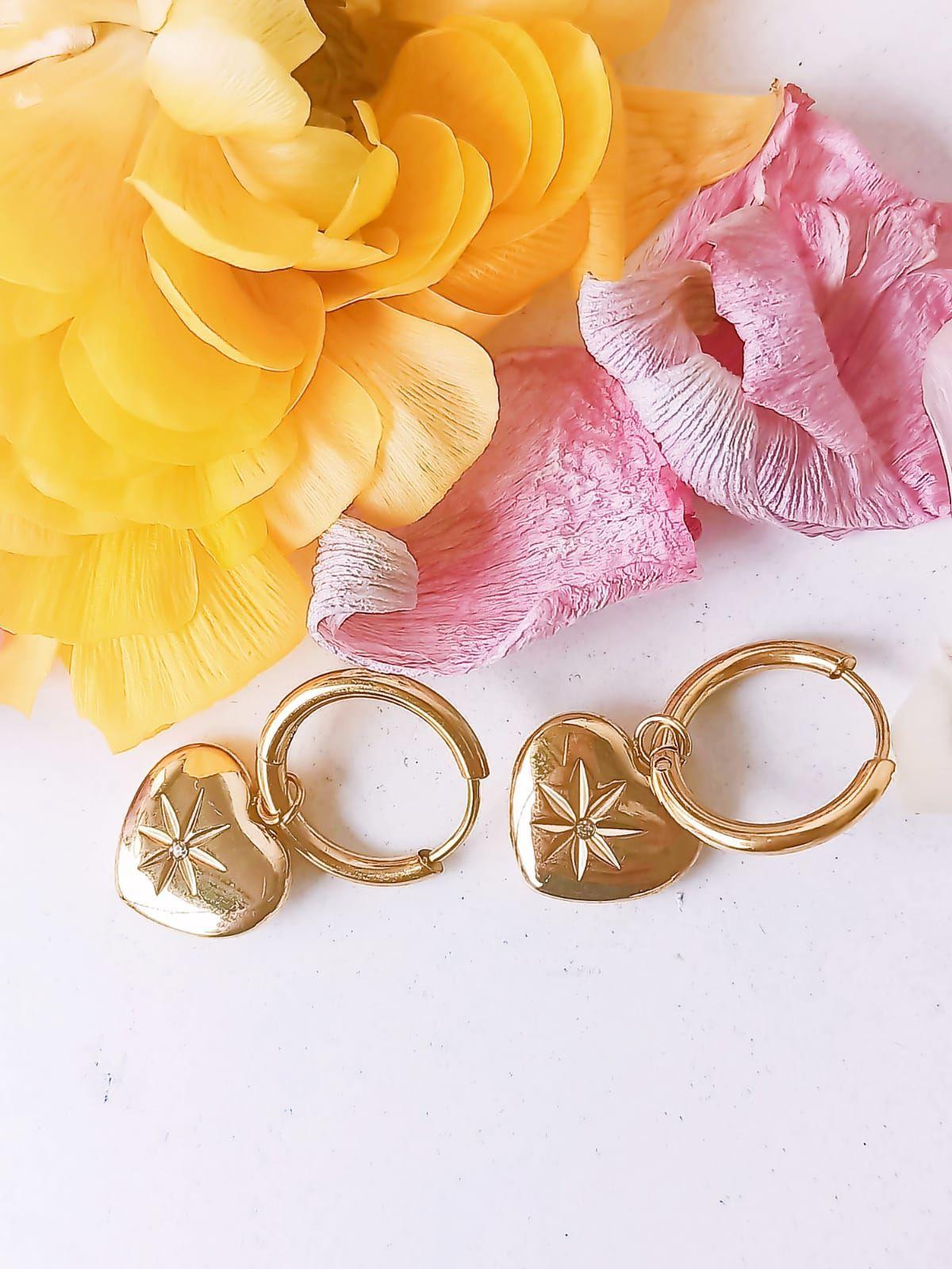 Argolla Huggies Corazon Estrella Zirconia Chapada En Oro 18k-3