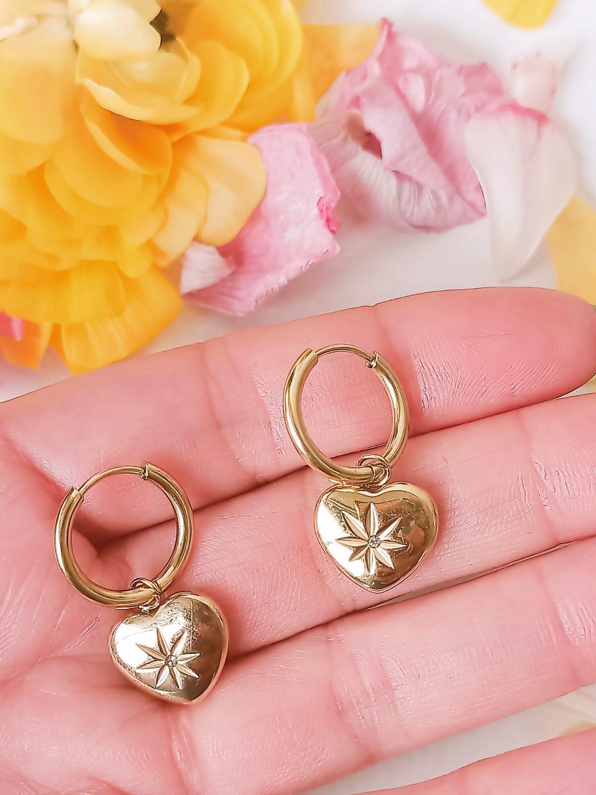 Argolla Huggies Corazon Estrella Zirconia Chapada En Oro 18k-6