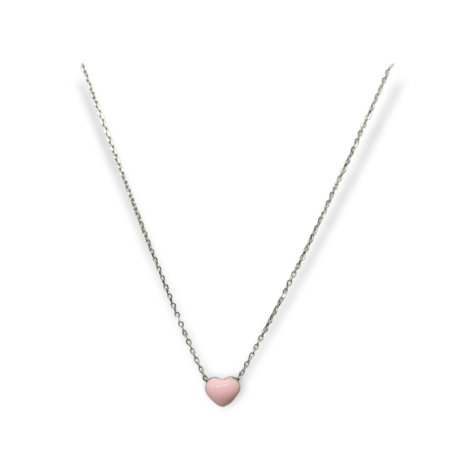 Colgante gargantilla Corazón Rosa Pastel plata fina ley S925-0