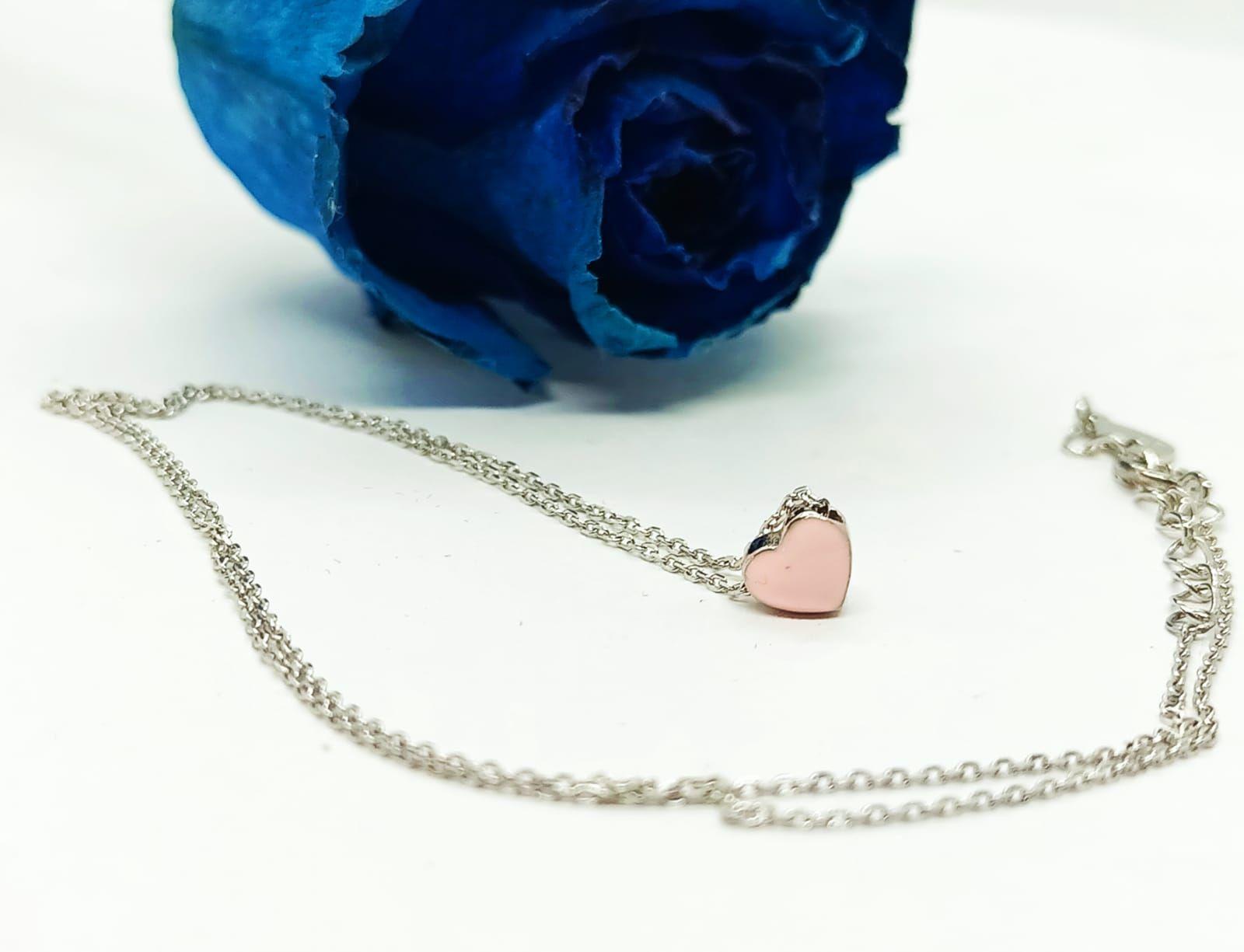 Colgante gargantilla Corazón Rosa Pastel plata fina ley S925-1
