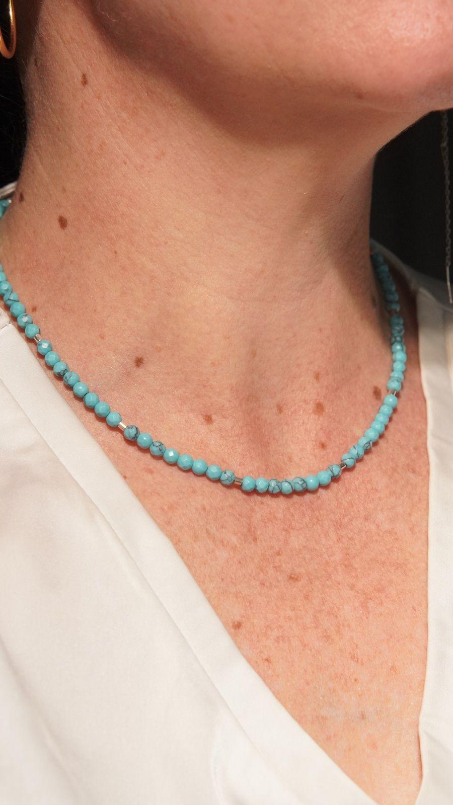 Collar gargantilla turquesa 5mm plata fina 925 Terranova-2