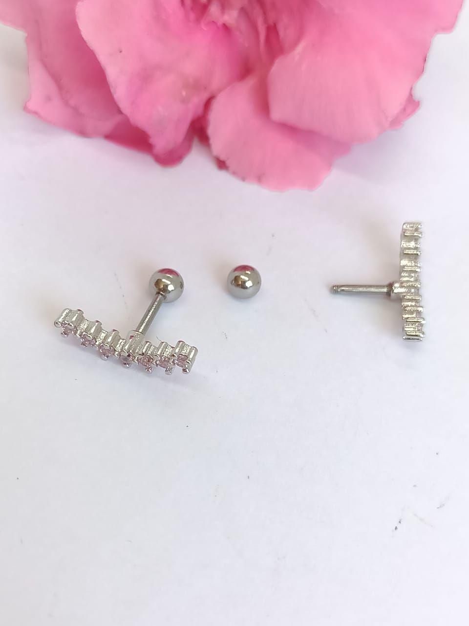 Pendientes Curvos Acero Quirurgico Piercing Helix Zirconio Rosa Suave-4