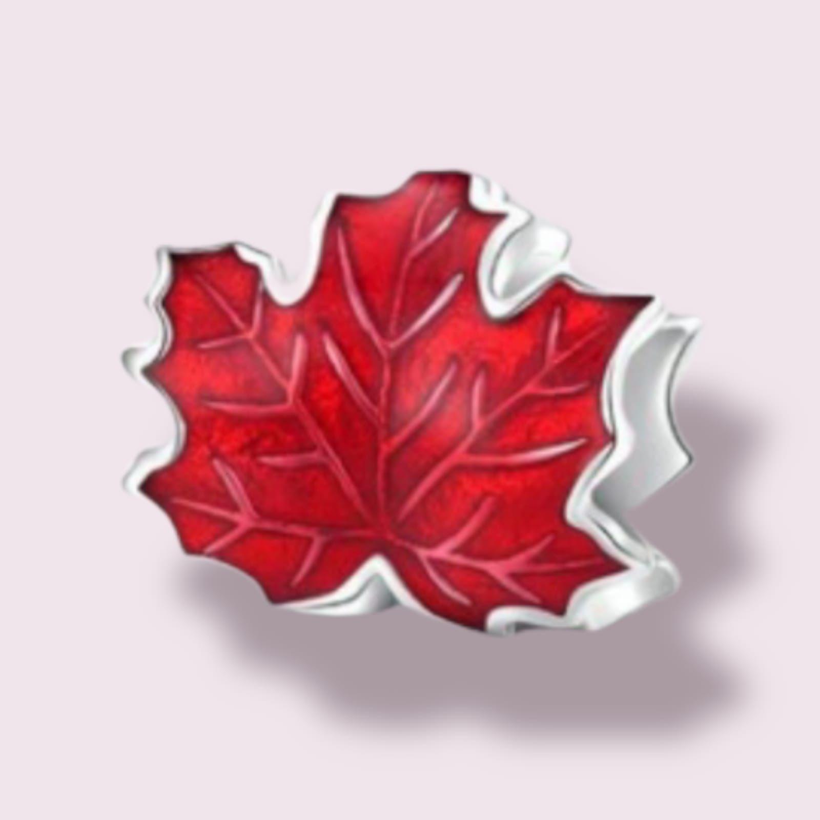 Charm dije abalorio hoja de maple roja plata fina 925-3