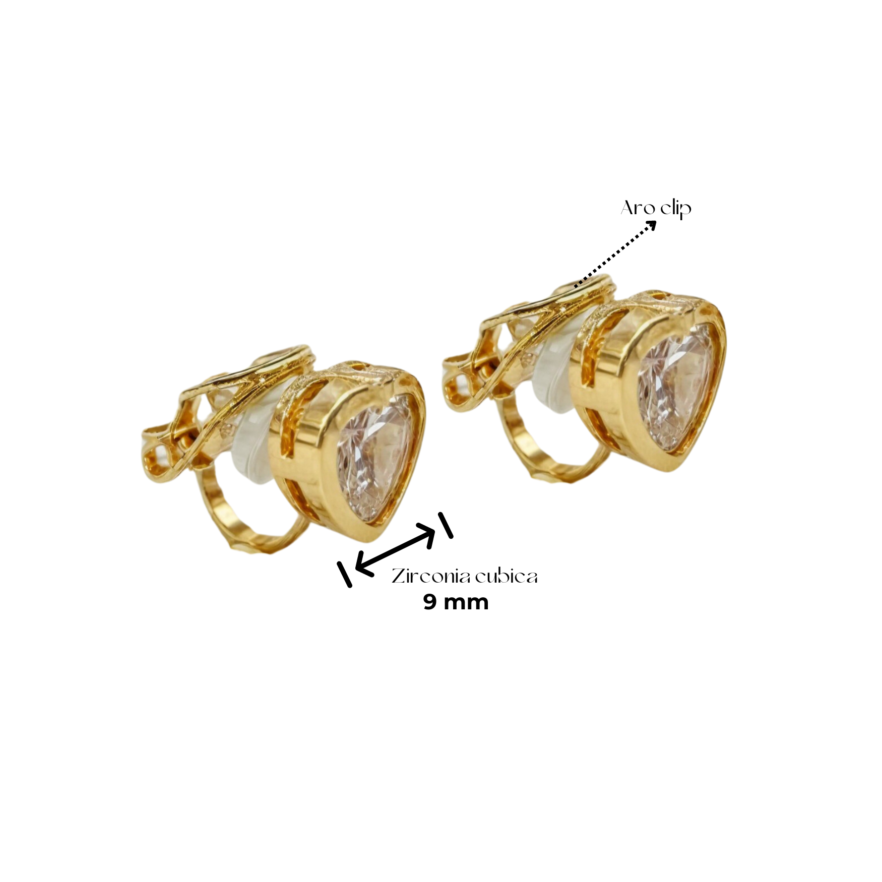 Aros Sin Perforacion corazon punto de luz bañado En Oro 18k-3