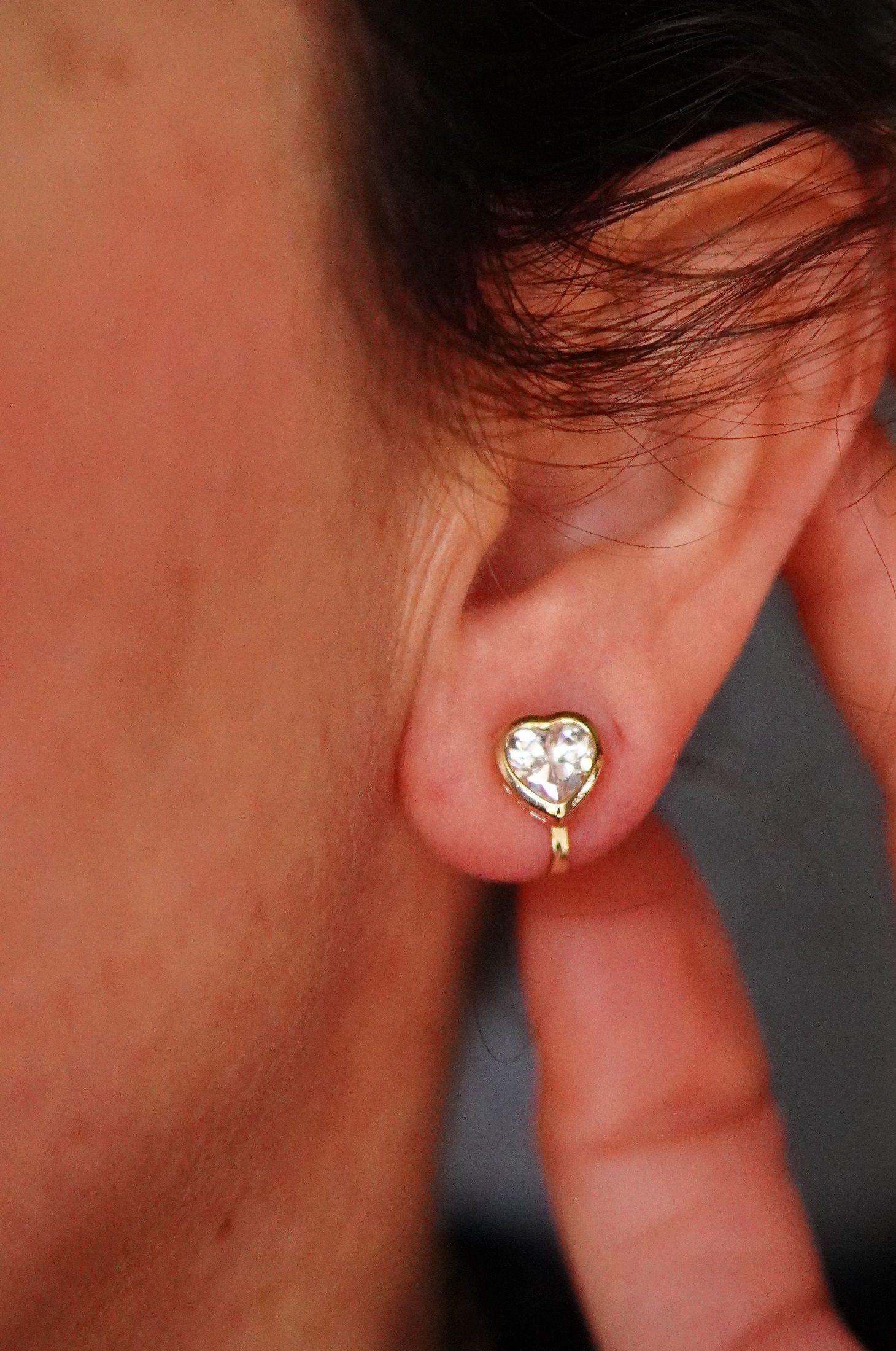Aros Sin Perforacion corazon punto de luz bañado En Oro 18k-9