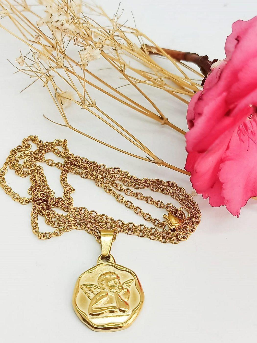 Colgante Angel Guardian Pensativo enchapado En Oro Amor Ángel-4