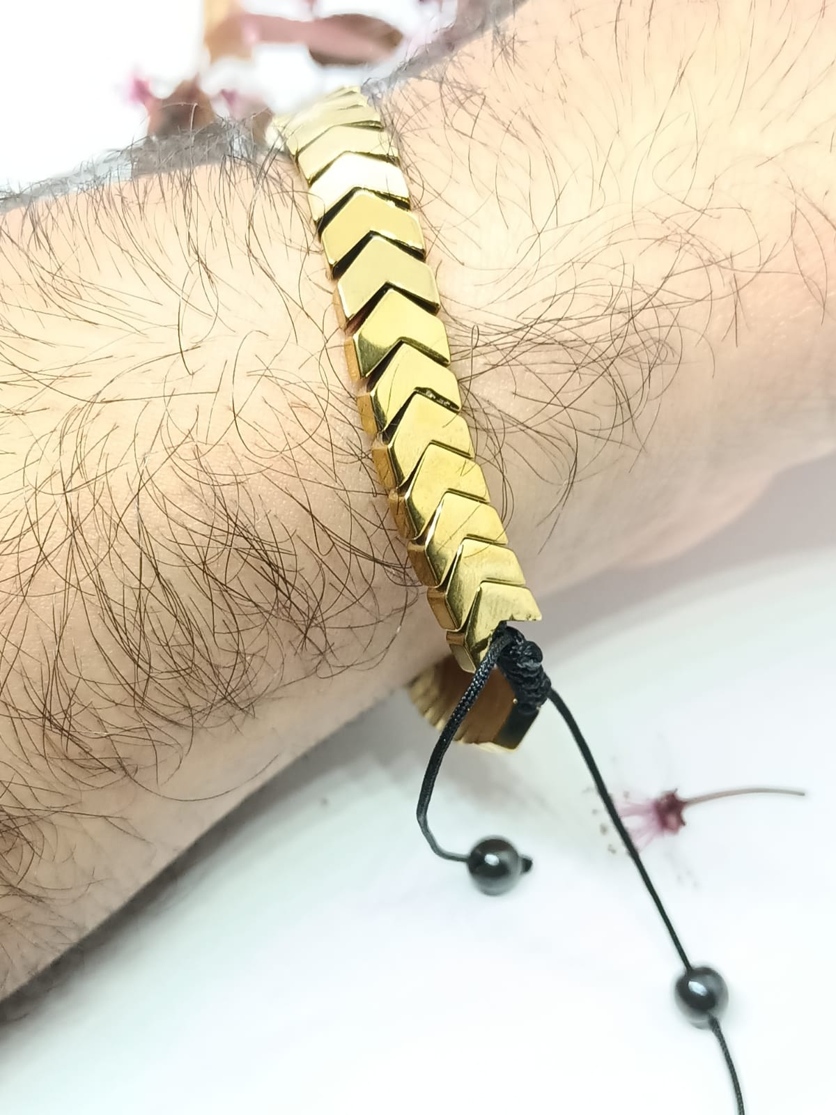 Pulsera De Cuentas Hematita Balance Energía Ajustable Unisex dorada-3