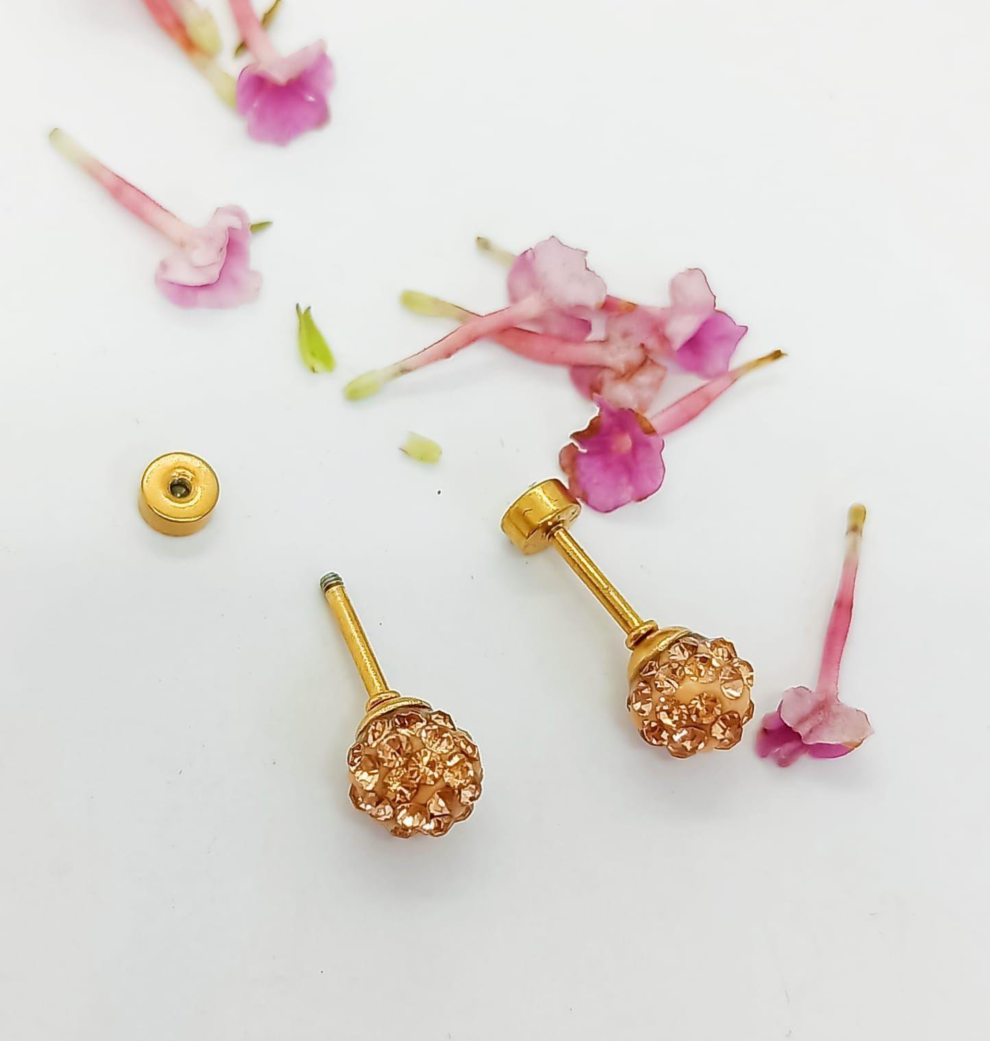 Aros Punto Luz Acero Bola Fuego rosa Chapado Oro-2