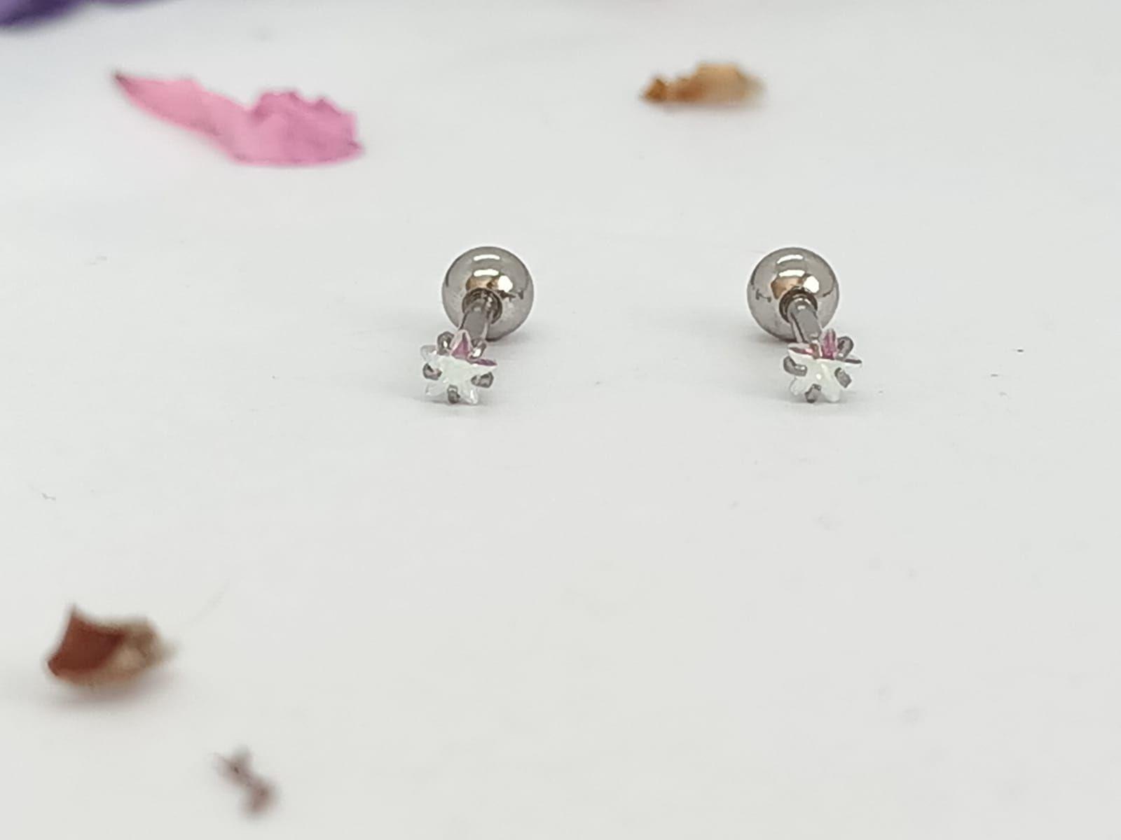 Aros Punto de Luz Acero Inoxidable Tornasol Zirconio Estrella 3mm-3