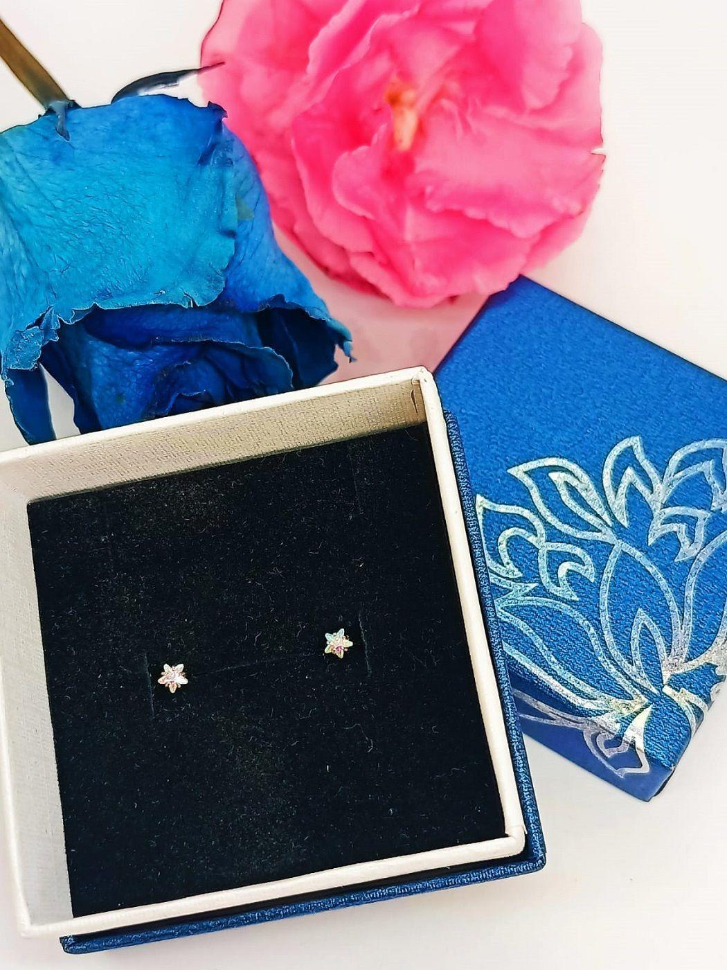 Aros Punto de Luz Acero Inoxidable Tornasol Zirconio Estrella 3mm-2