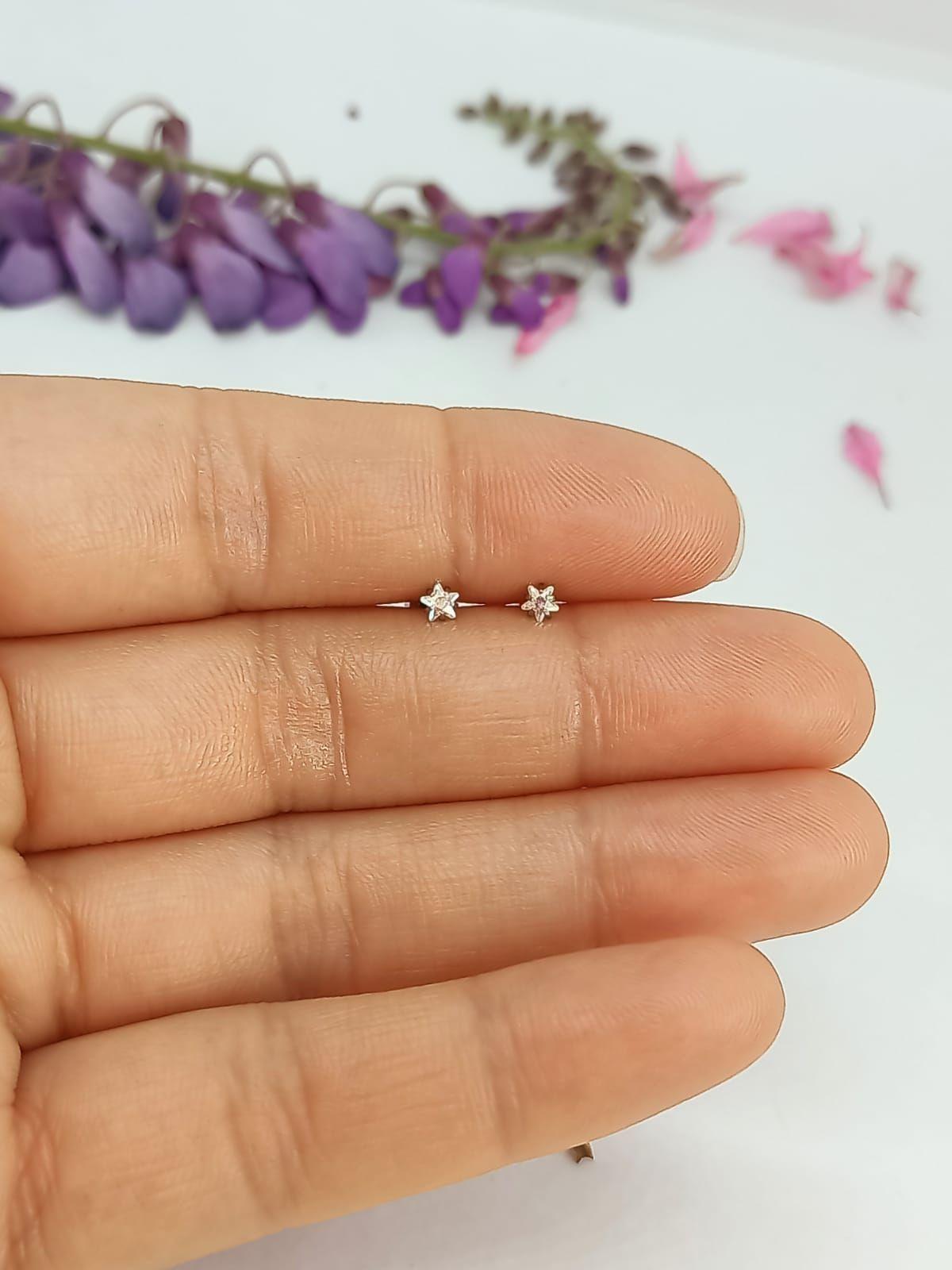 Aros Punto de Luz Acero Inoxidable Tornasol Zirconio Estrella 3mm-6