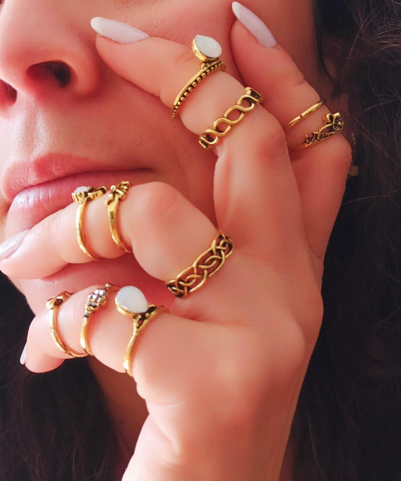 Set 10 Anillos Tallas Varias Midi Vintage Nudillo Elefante-2