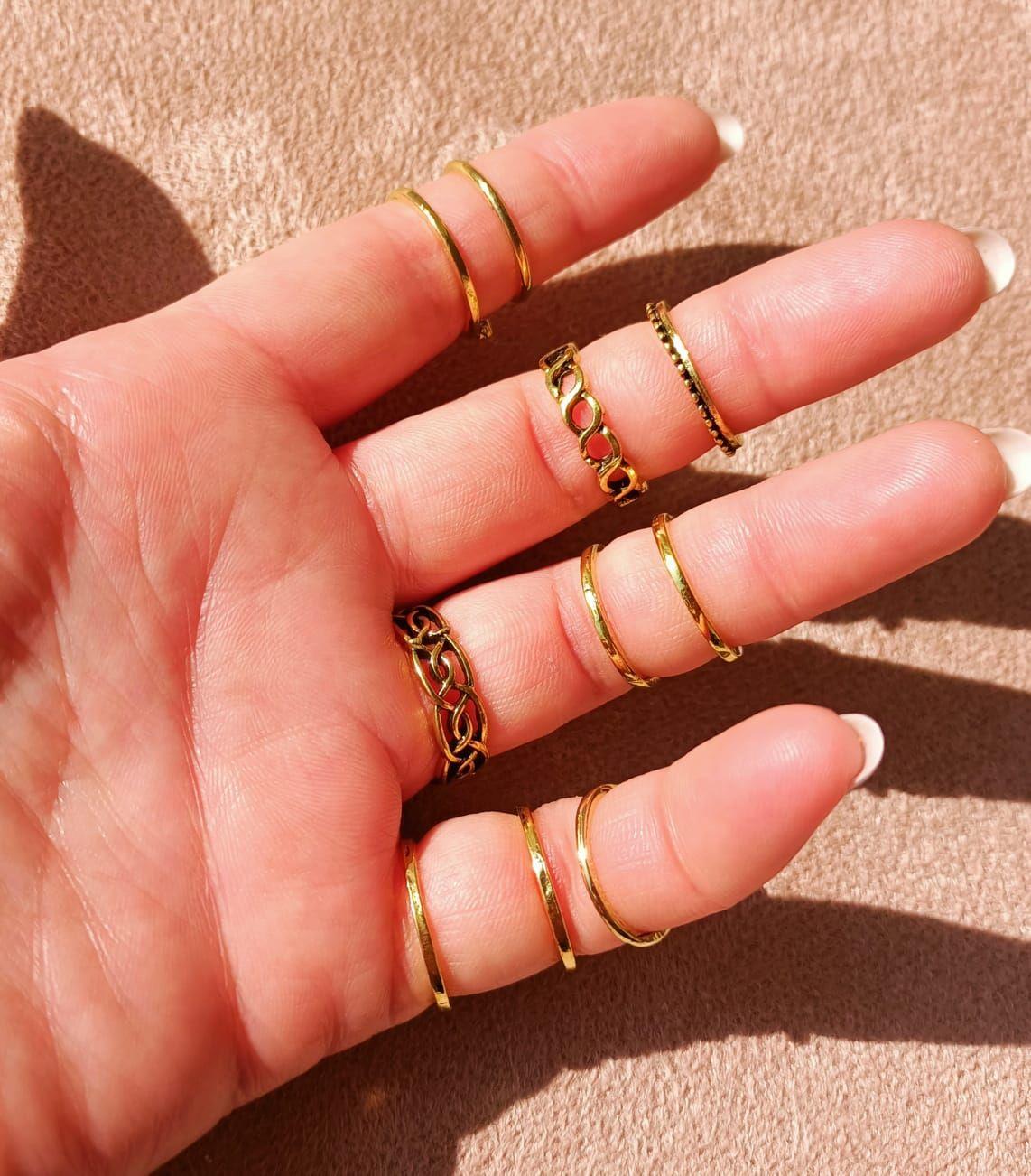 Set 10 Anillos Tallas Varias Midi Vintage Nudillo Elefante-3