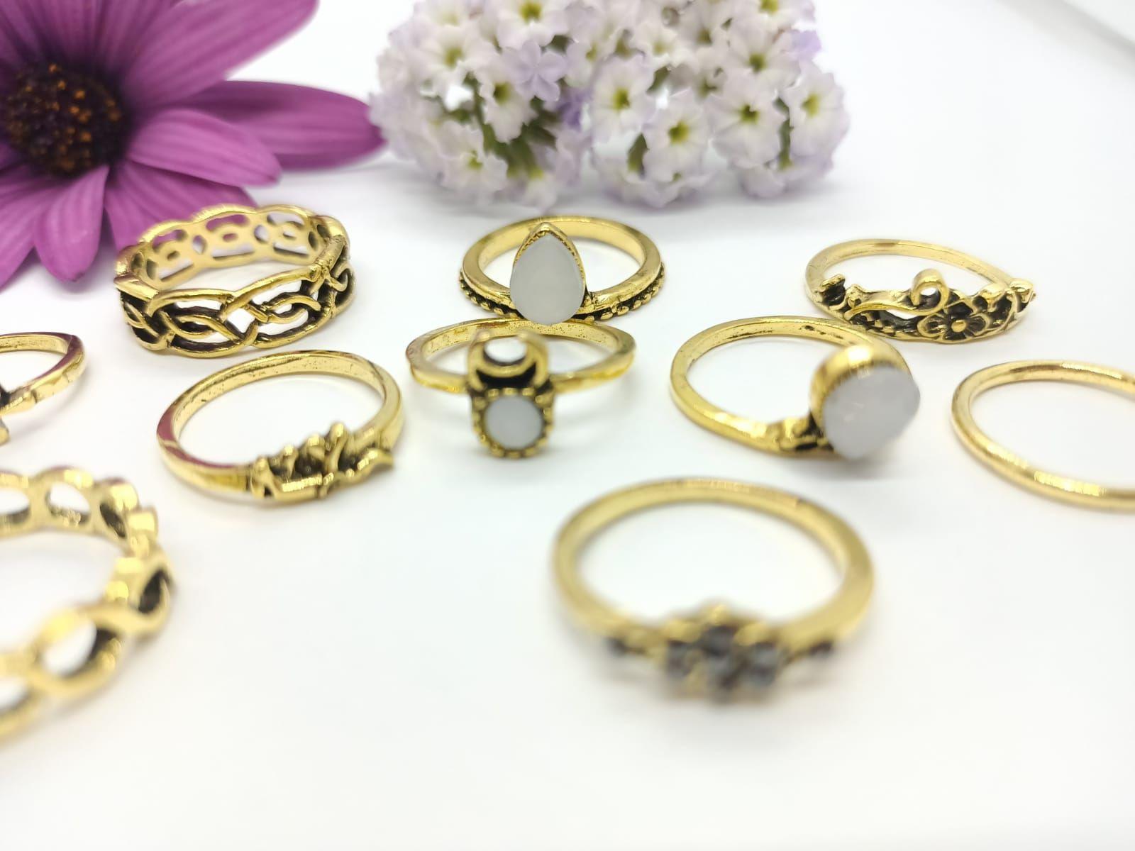 Set 10 Anillos Tallas Varias Midi Vintage Nudillo Elefante-5