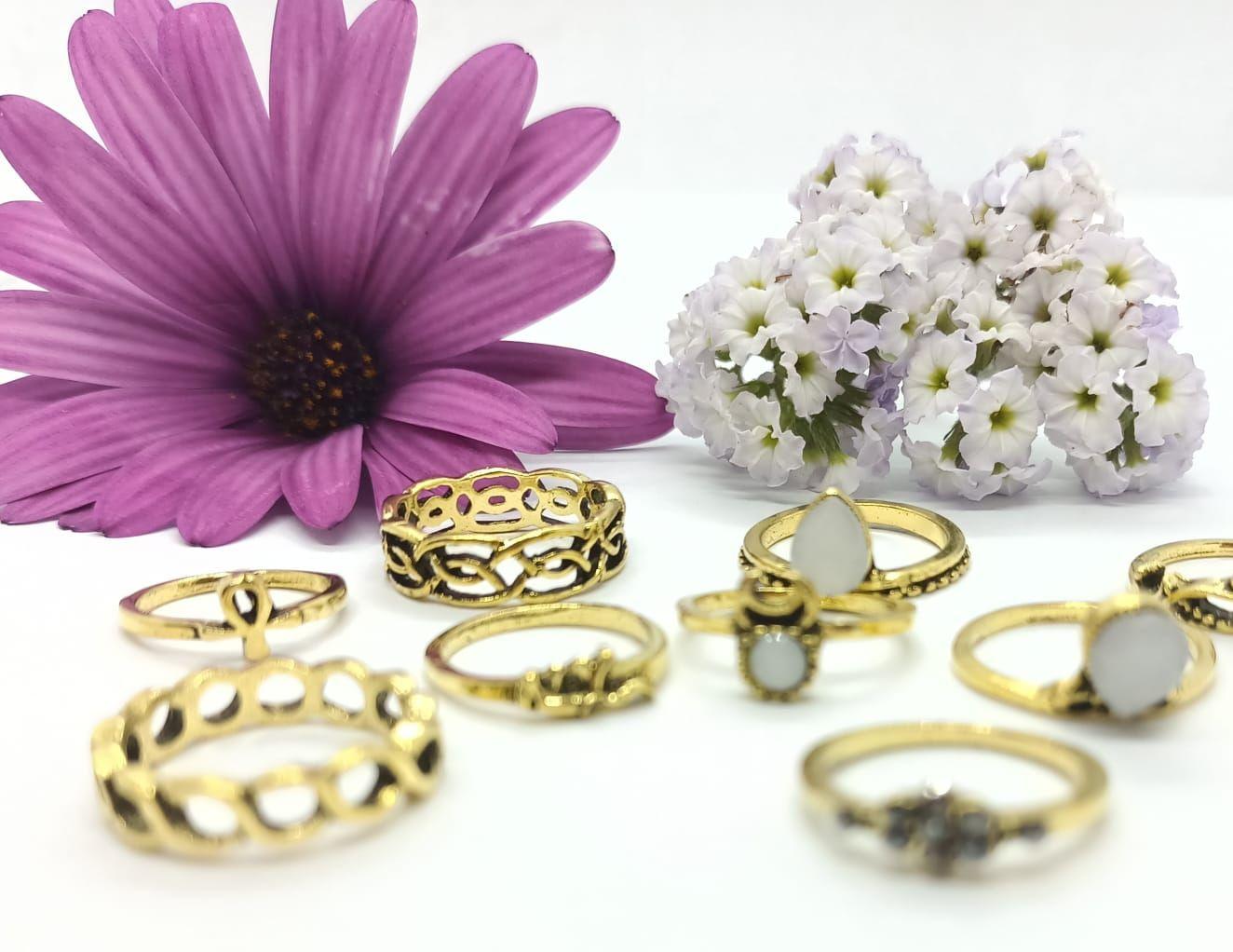 Set 10 Anillos Tallas Varias Midi Vintage Nudillo Elefante-6