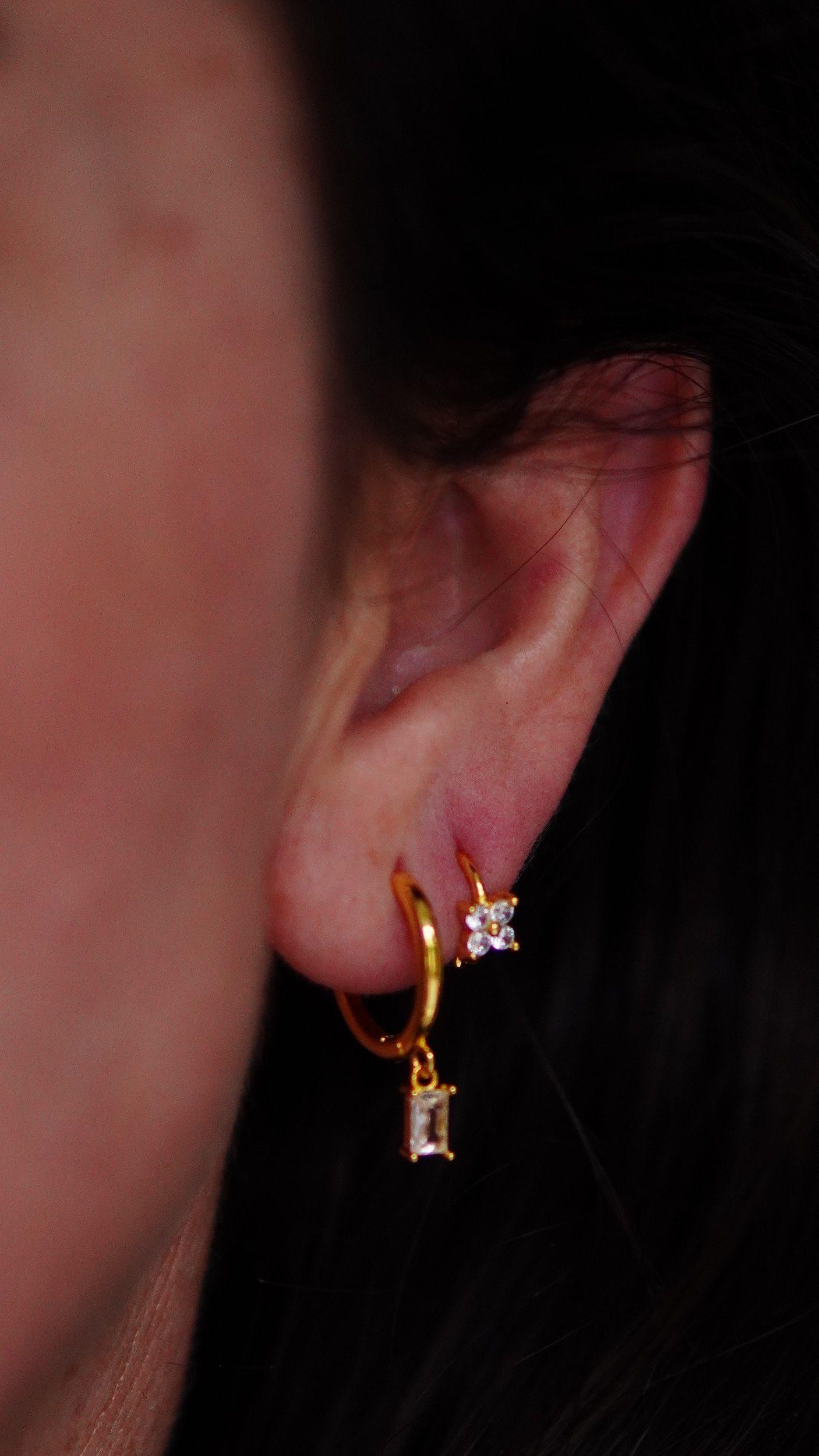 Pack de 4 aros argollas punto de luz ba adas en oro 18k-3