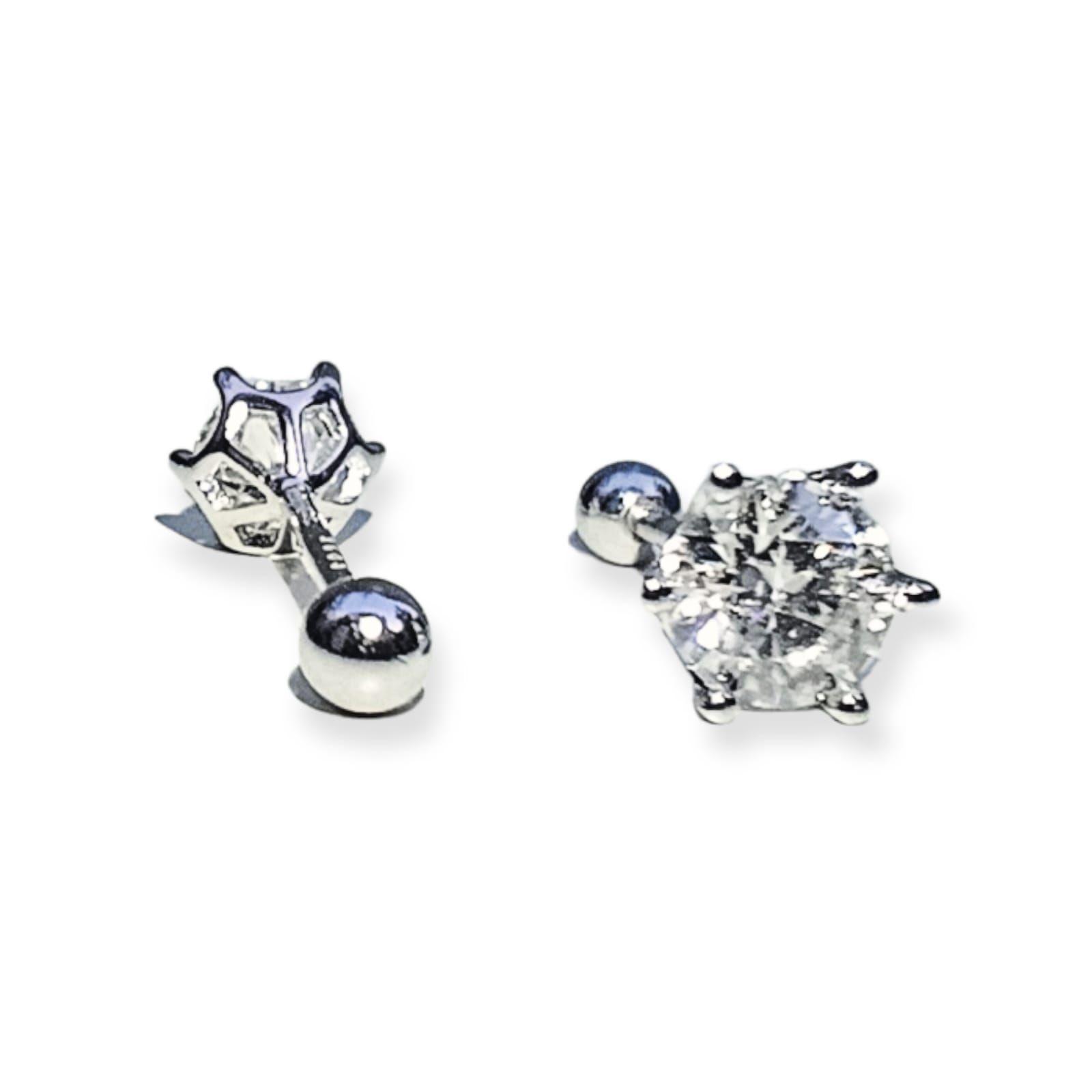 Aros Punto Luz 5mm Piercing Plata 925 Moissanita Certificada-3