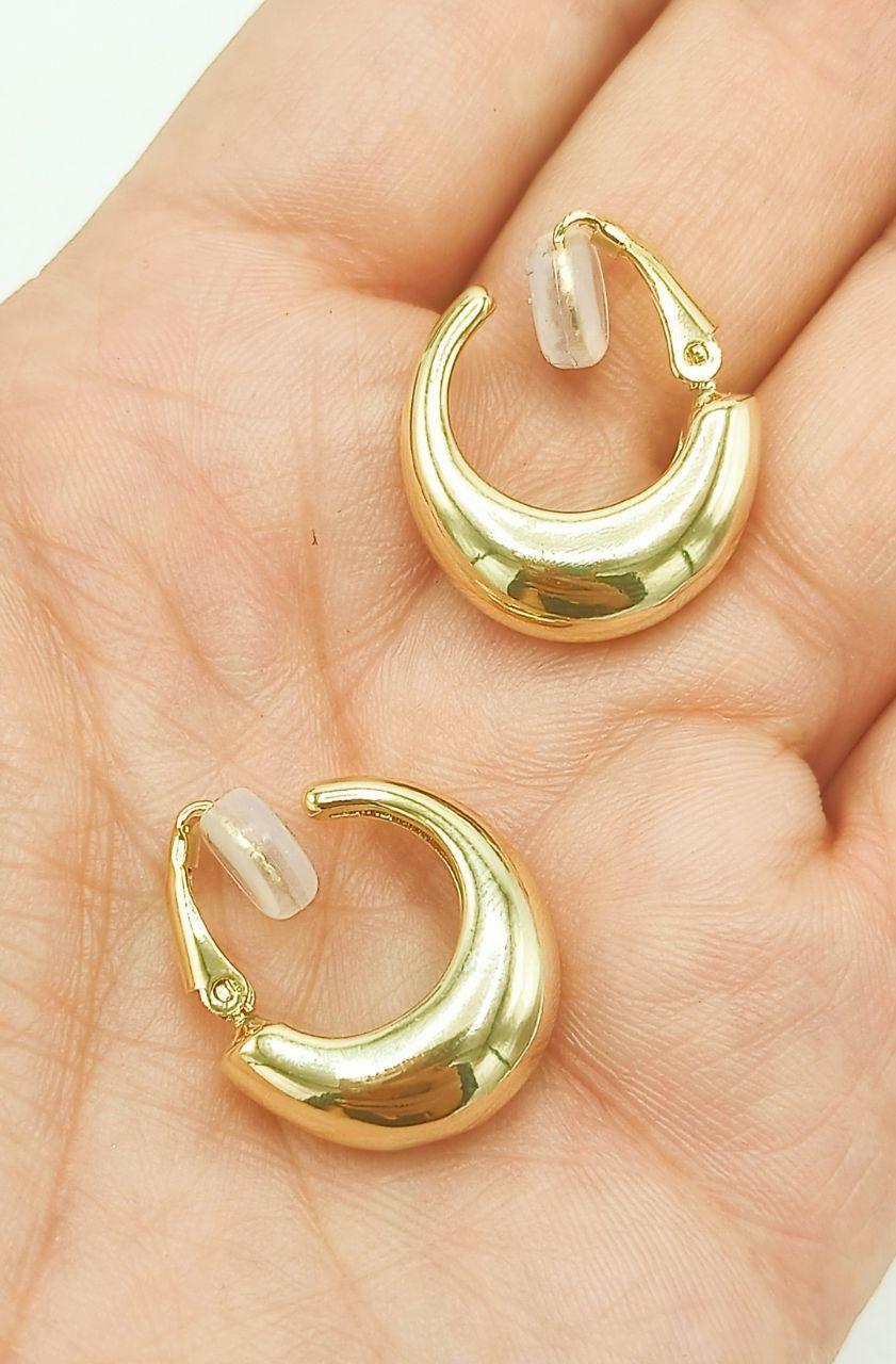 Argollas Sin Perforacion Chunky Huggies Chapada En Oro 18k-4