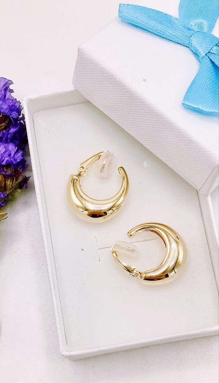 Argollas Sin Perforacion Chunky Huggies Chapada En Oro 18k-1