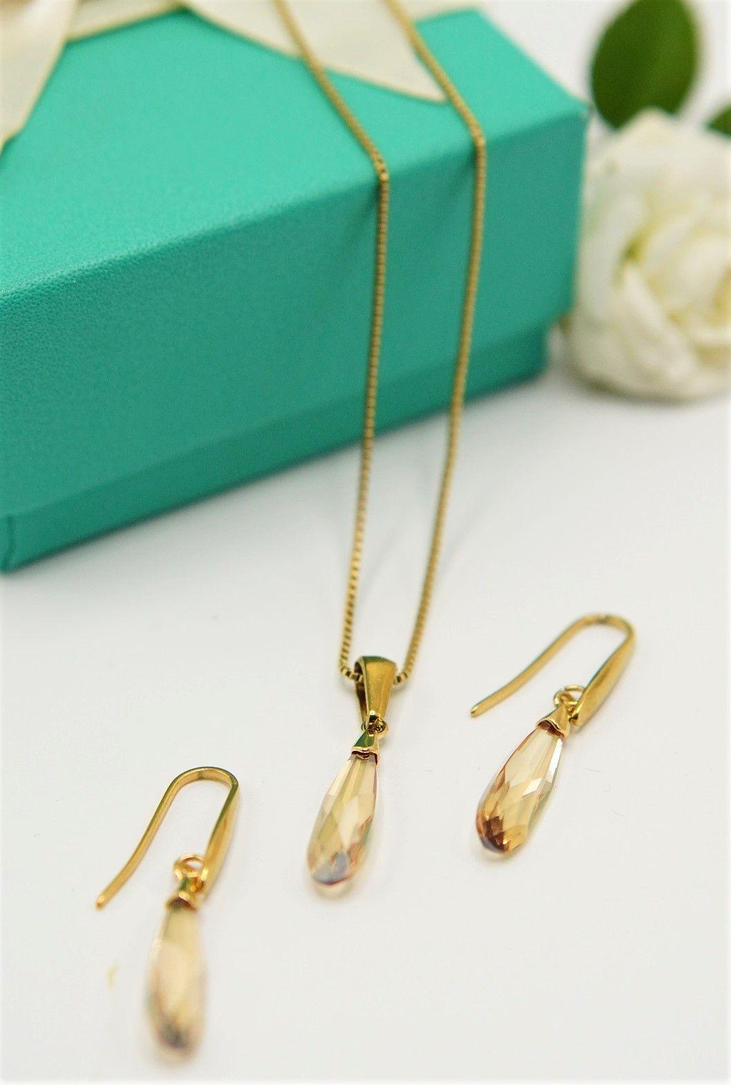 Conjunto Veronica collar ajustable cristales austriacos chapado en oro 18k-3