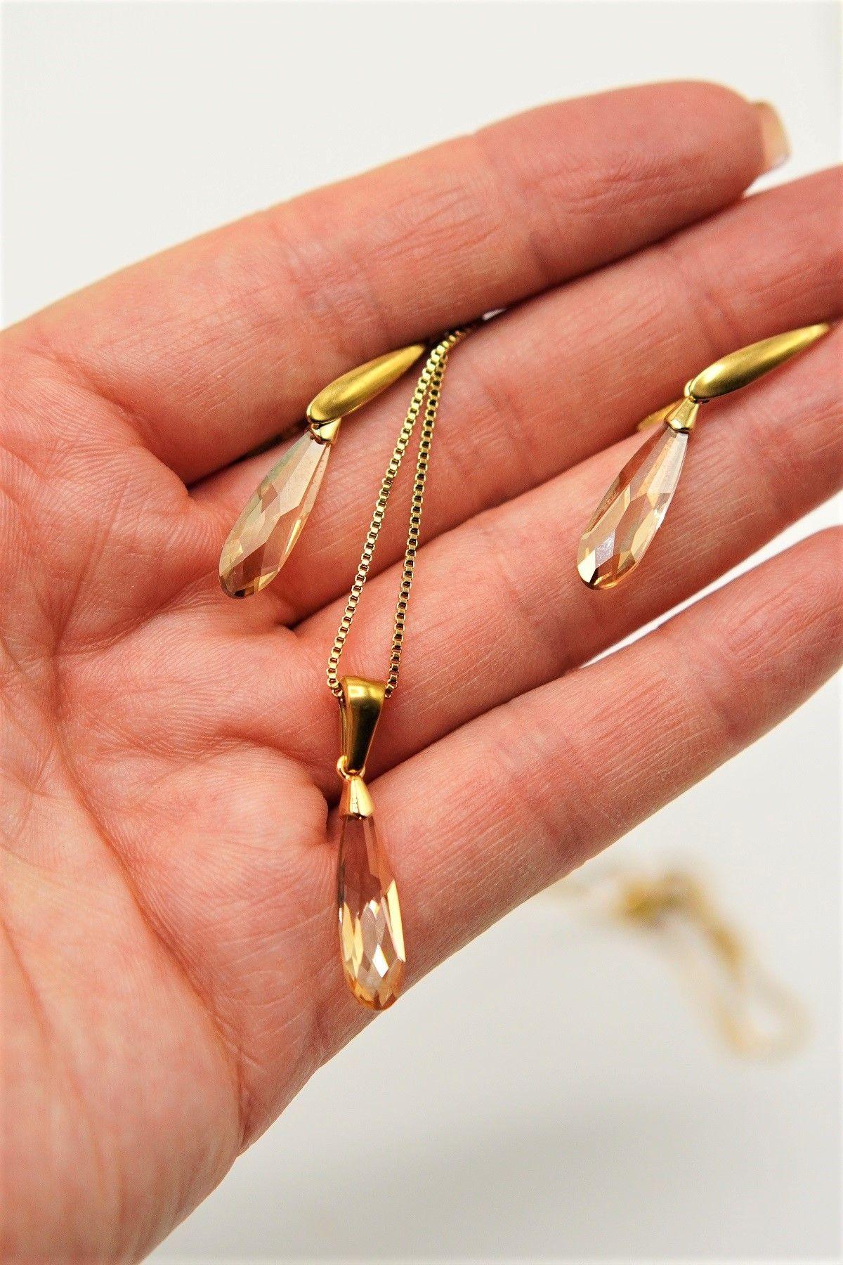 Conjunto Veronica collar ajustable cristales austriacos chapado en oro 18k-4