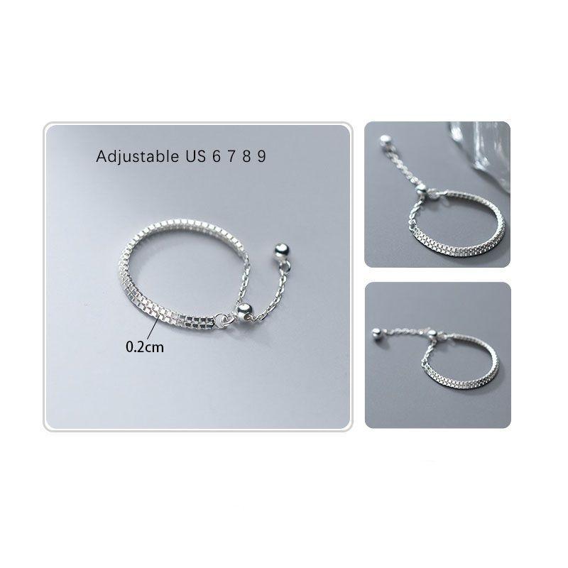 Anillo ajustable en plata fina ley S925 chapado en oro blanco 18kl Cadena lisa-2