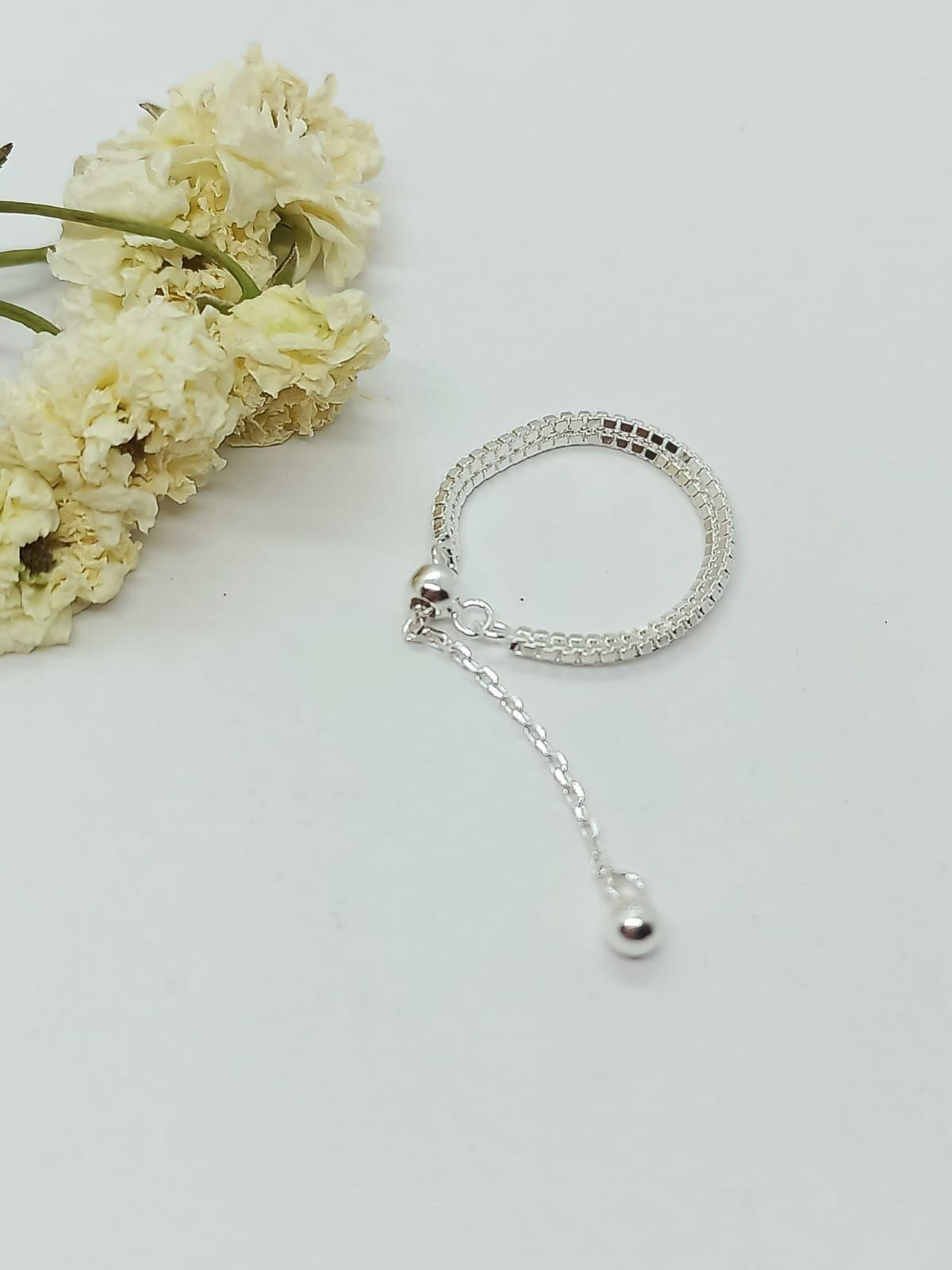 Anillo ajustable en plata fina ley S925 chapado en oro blanco 18kl Cadena lisa-3
