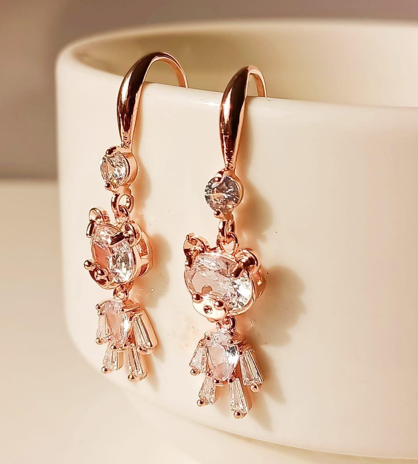 Pendientes de Oso de Zirconio blanco con baño de oro rosa 14kl-3