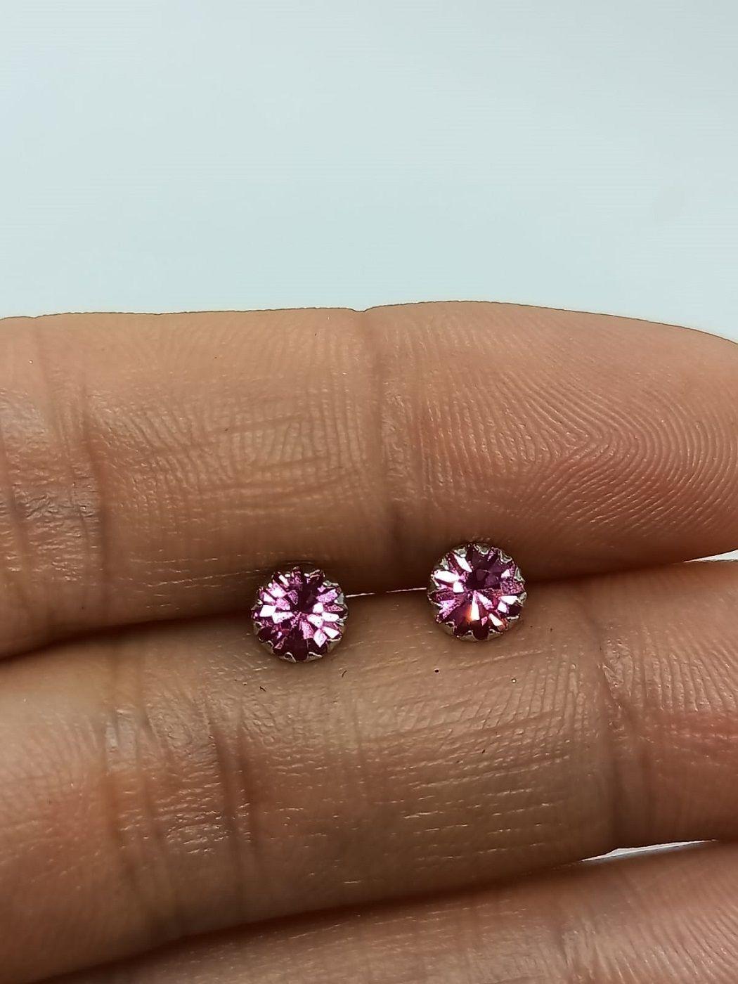 Pendientes Rosado puntos De luz 5mm Plata fina ley S925-2