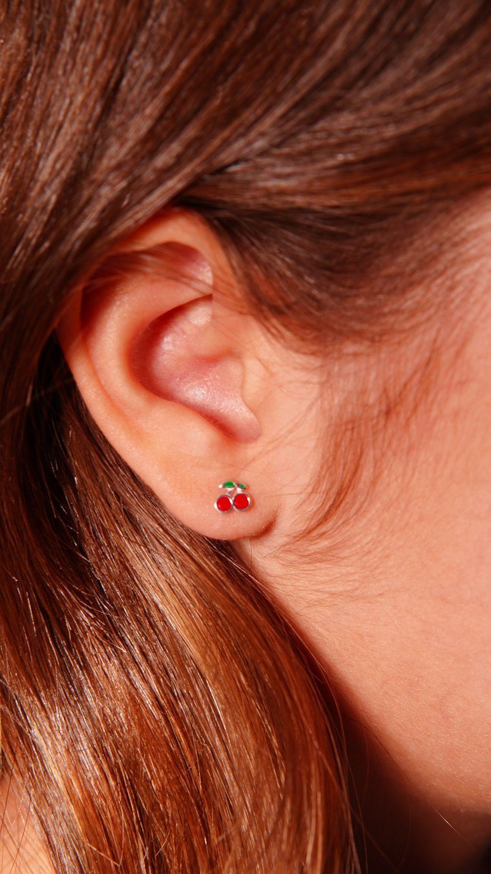 Aros cerezas tapa de seguridad piercing plata fina 925-2