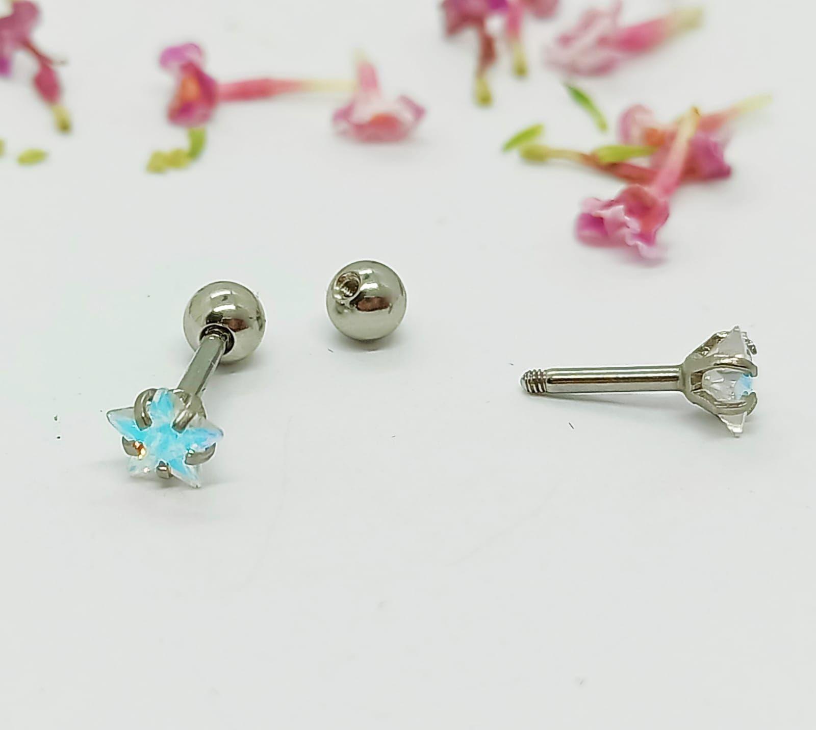Aros Punto de Luz Acero Inoxidable Tornasol Zirconio Estrella 5mm-5