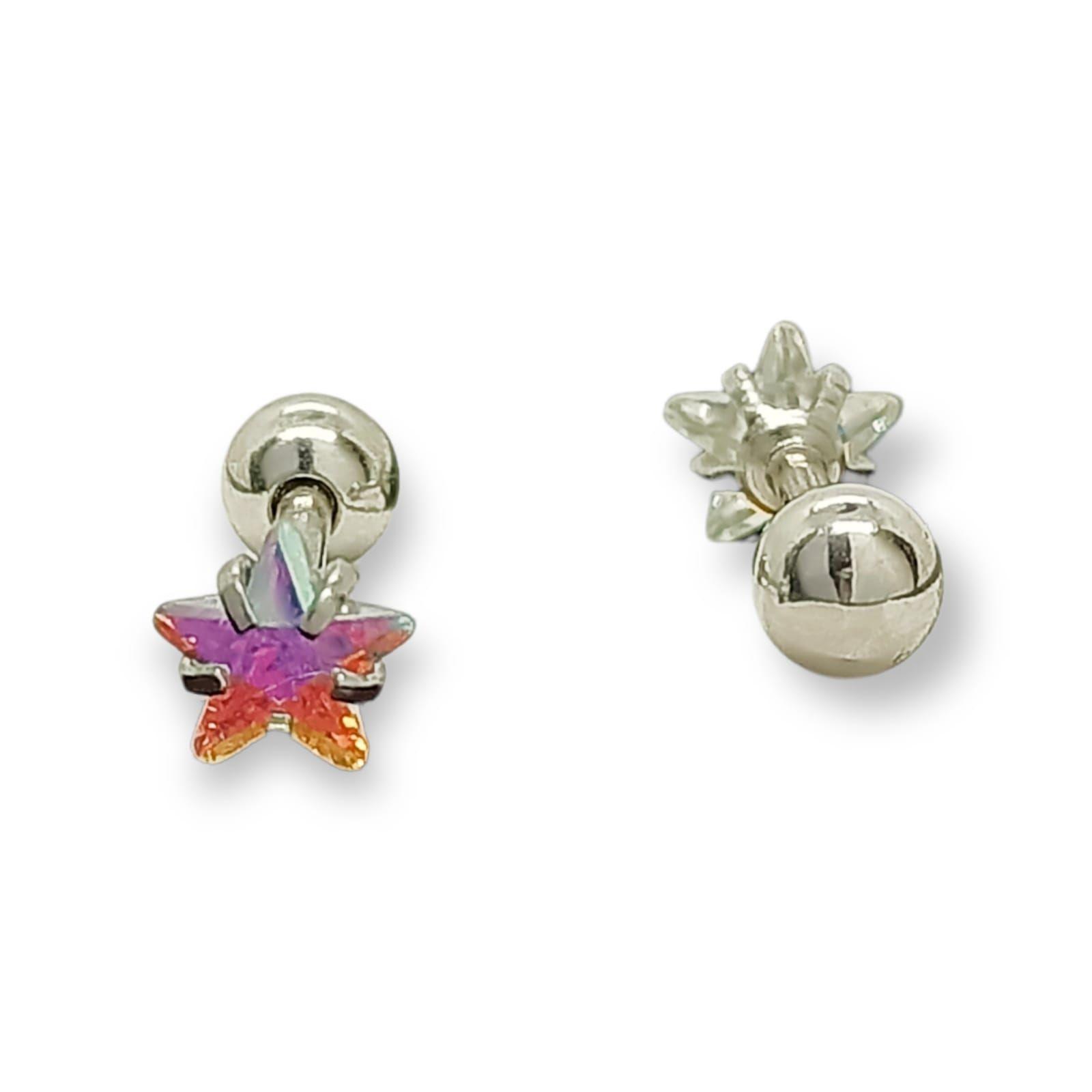 Aros Punto de Luz Acero Inoxidable Tornasol Zirconio Estrella 5mm-3