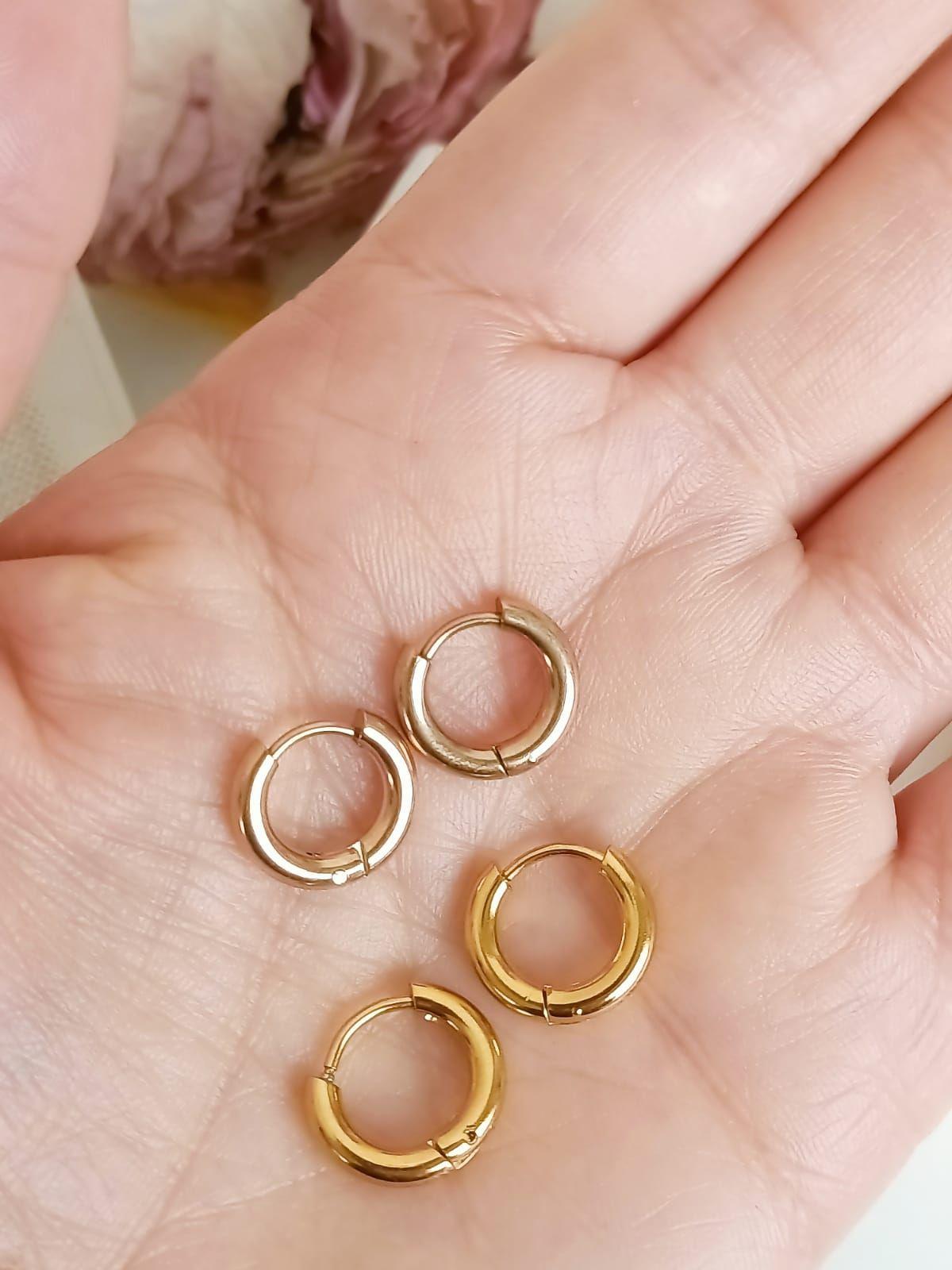 Pack 2 Par De Argollas Piercing Orejas Chapadas En Oro 18k-4