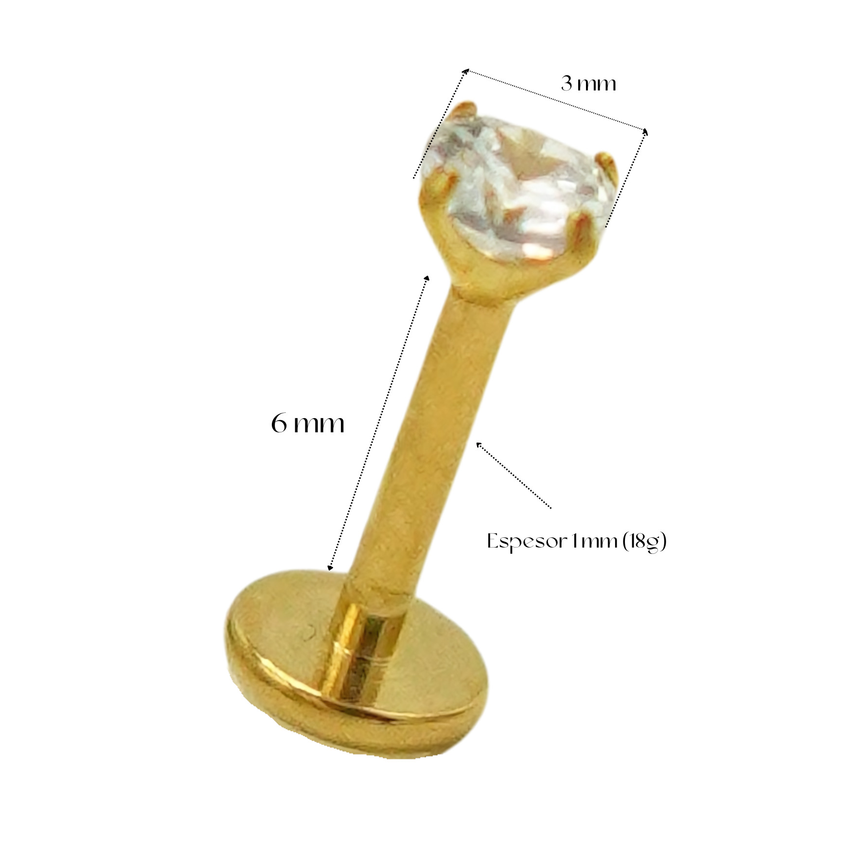 Piercing Labret Punto De Luz Titanio Astm F136 Chapado Oro-4