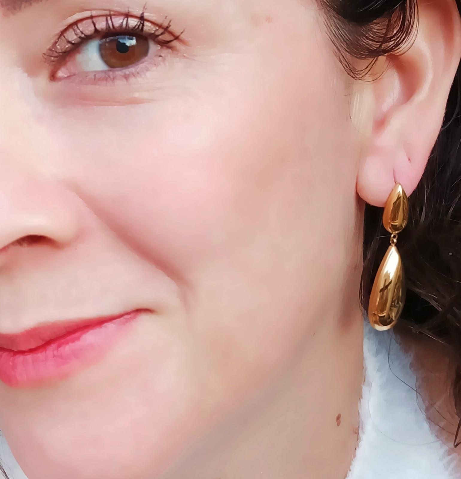 Pendientes tipo Drop gota Largos Espejo Elegantes Chapado En Oro Lujo-2