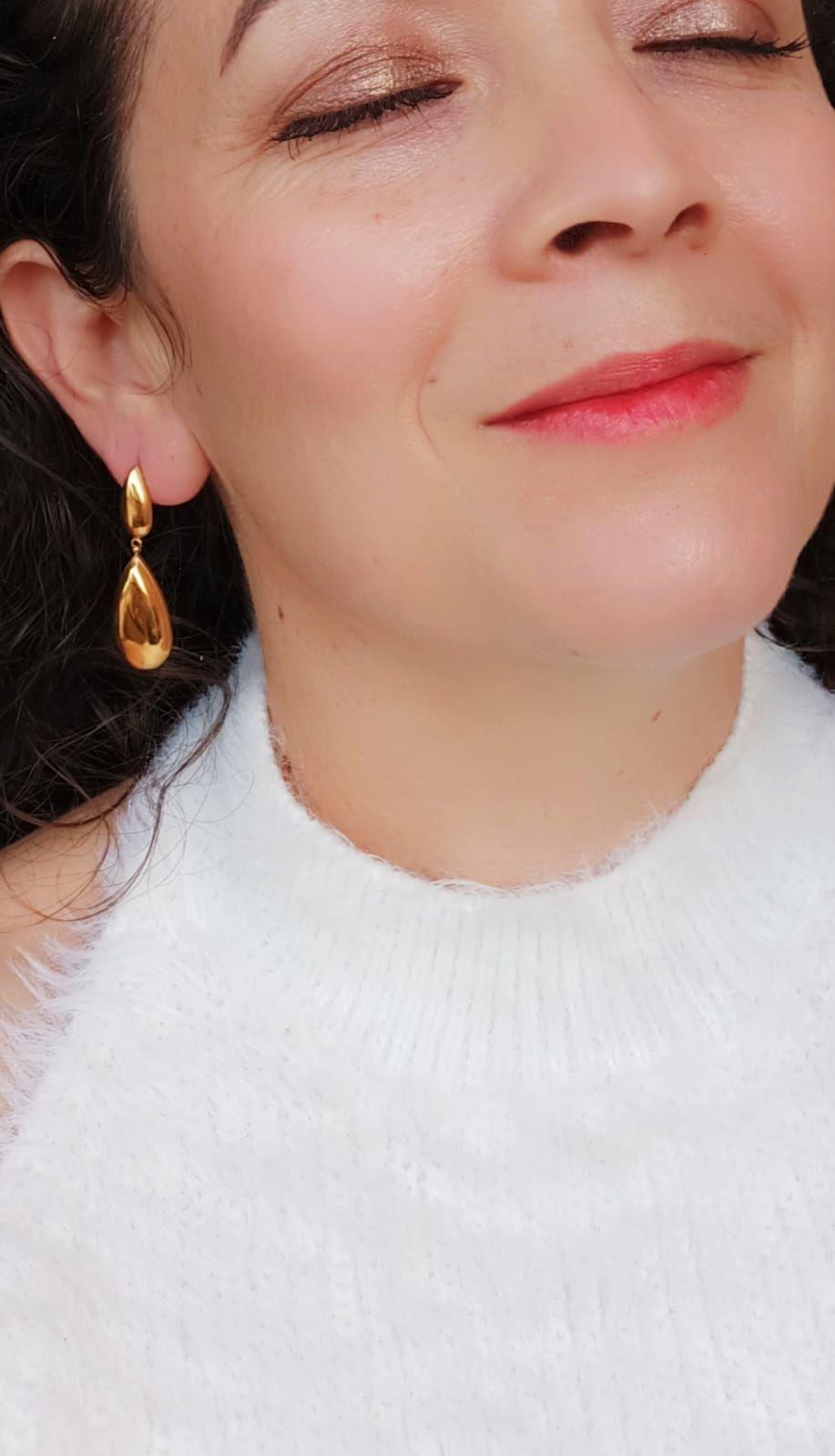 Pendientes tipo Drop gota Largos Espejo Elegantes Chapado En Oro Lujo-4