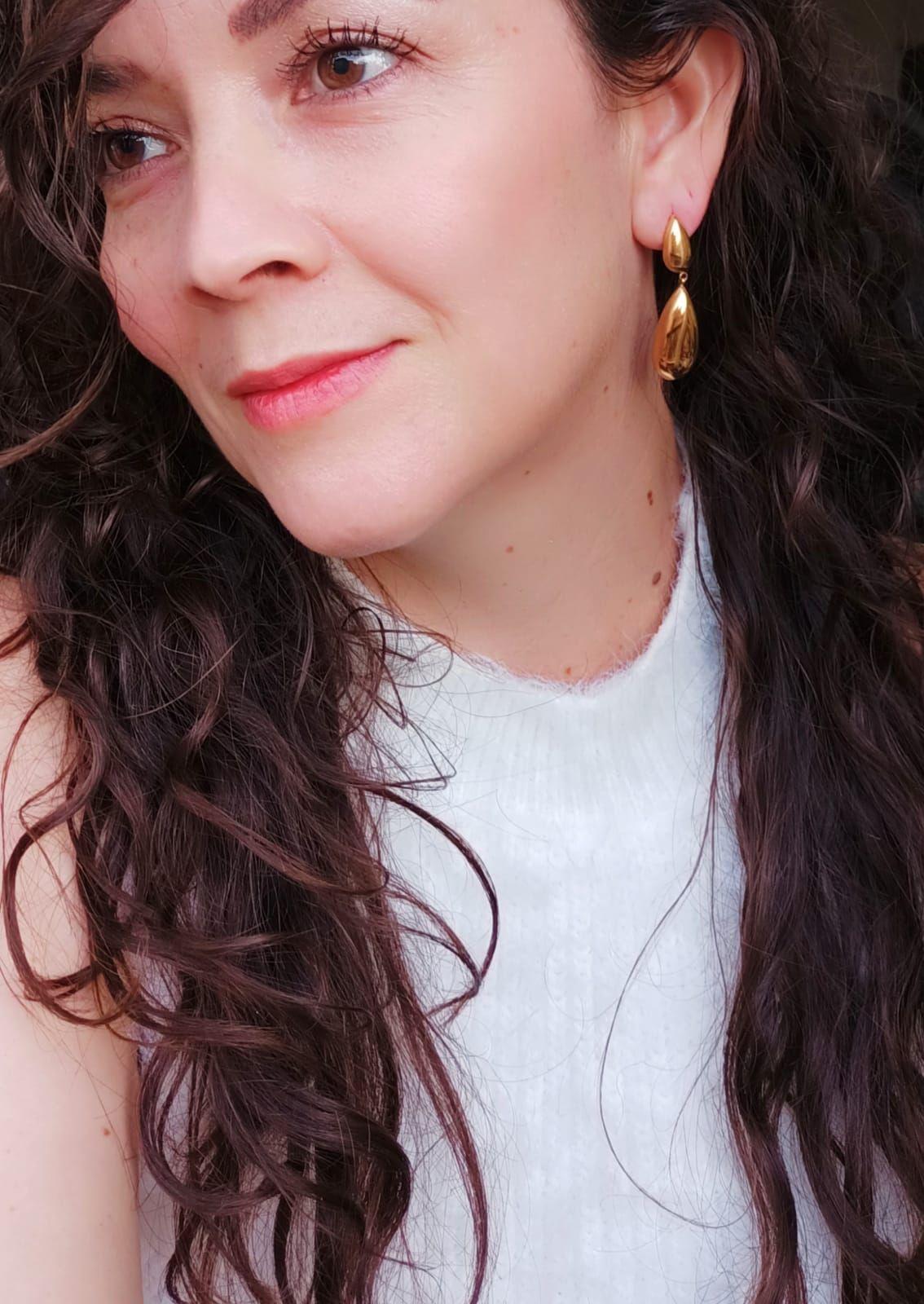 Pendientes tipo Drop gota Largos Espejo Elegantes Chapado En Oro Lujo-6