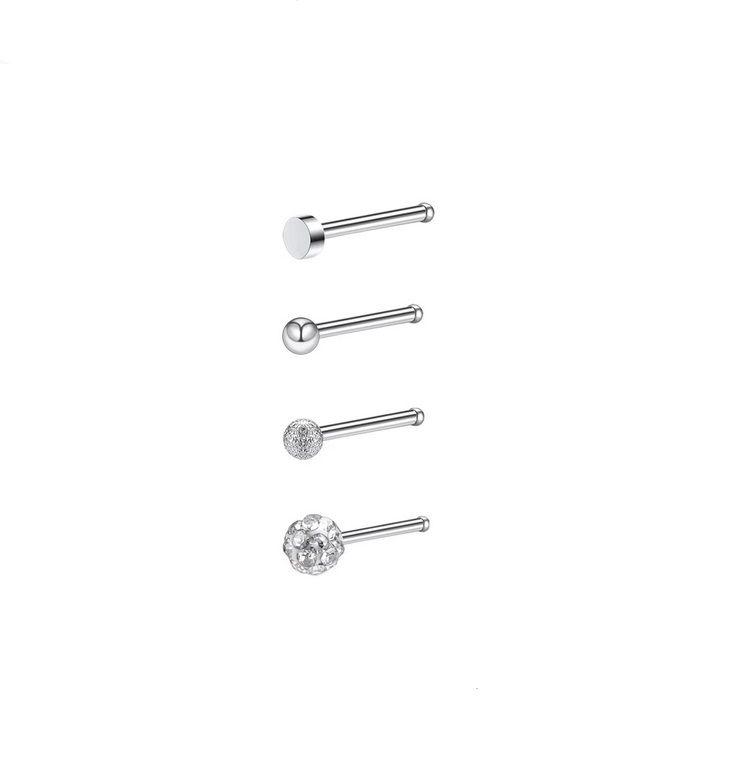 Set 4 Piercing Acero Inoxidable Nariz Zirconia Nostril Punk-0