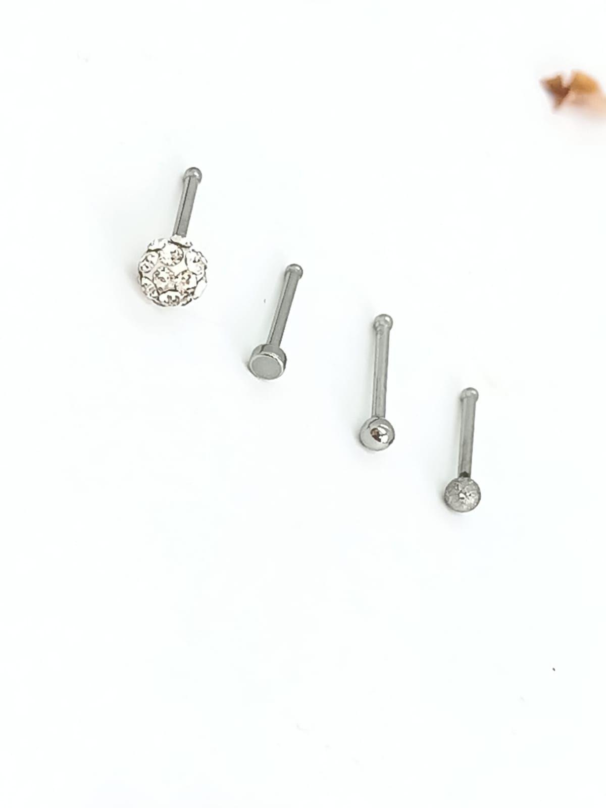 Set 4 Piercing Acero Inoxidable Nariz Zirconia Nostril Punk-1