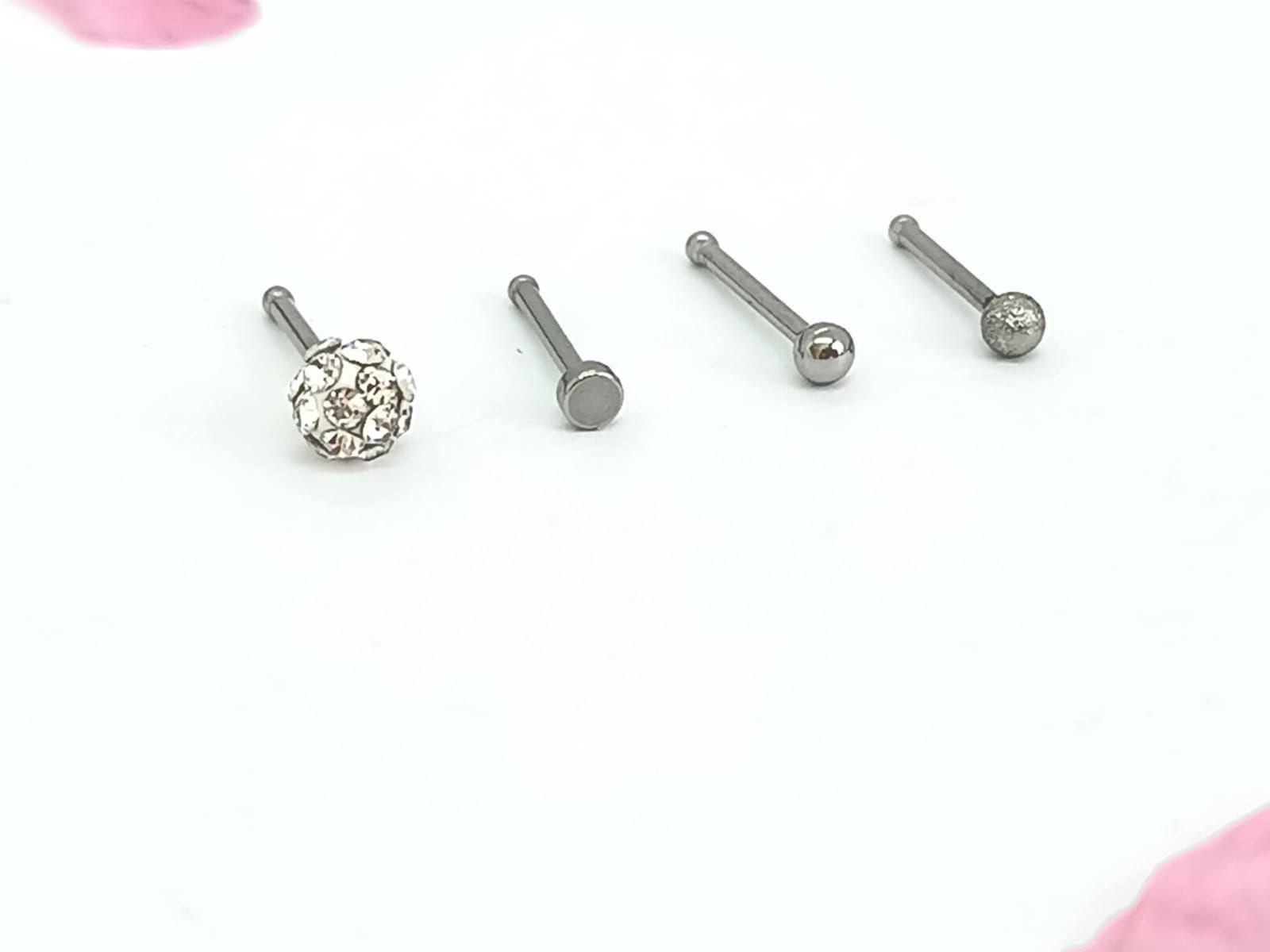 Set 4 Piercing Acero Inoxidable Nariz Zirconia Nostril Punk-2