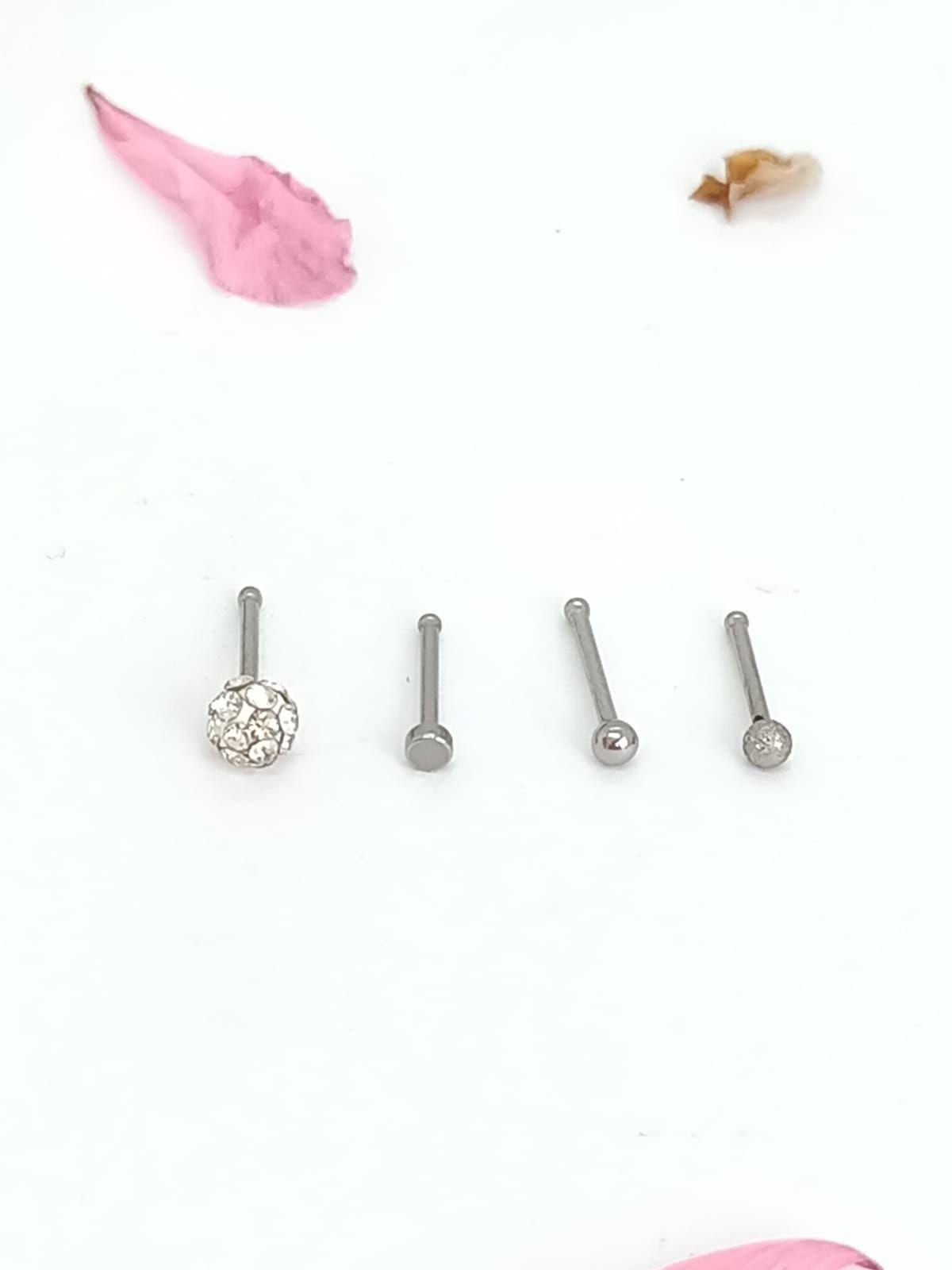 Set 4 Piercing Acero Inoxidable Nariz Zirconia Nostril Punk-4