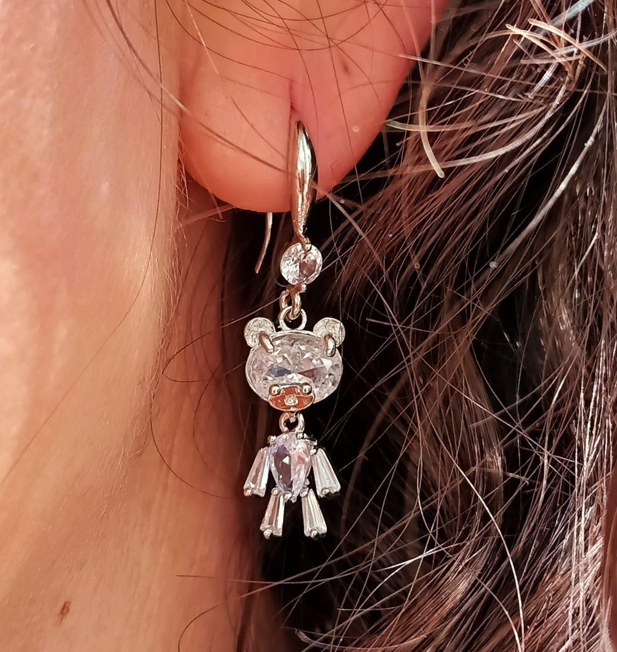 Pendientes de Oso de Zirconio blanco-6