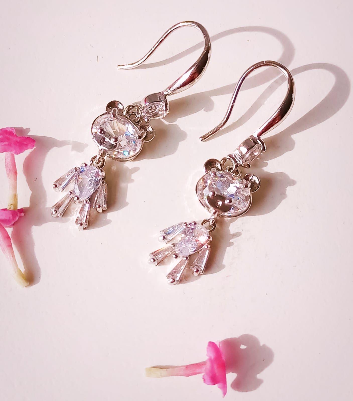 Pendientes de Oso de Zirconio blanco-3