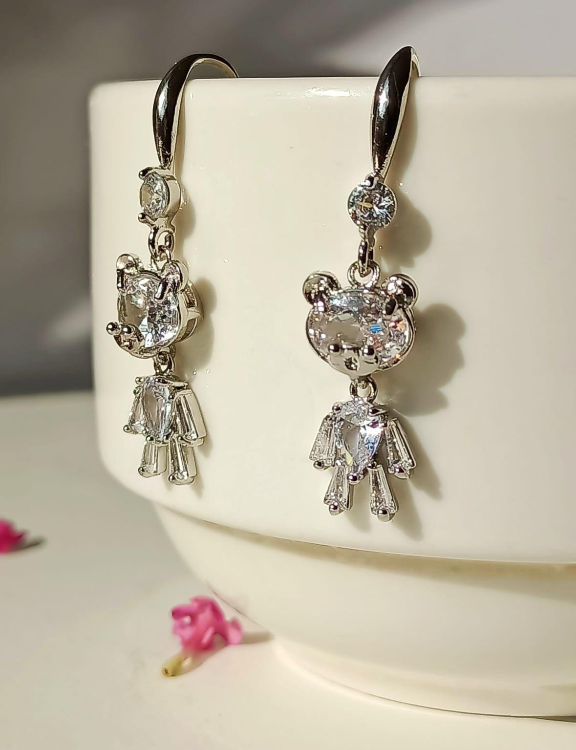 Pendientes de Oso de Zirconio blanco-4