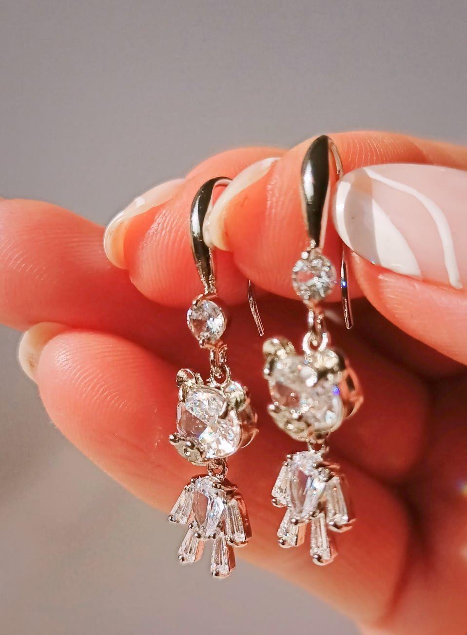 Pendientes de Oso de Zirconio blanco-5