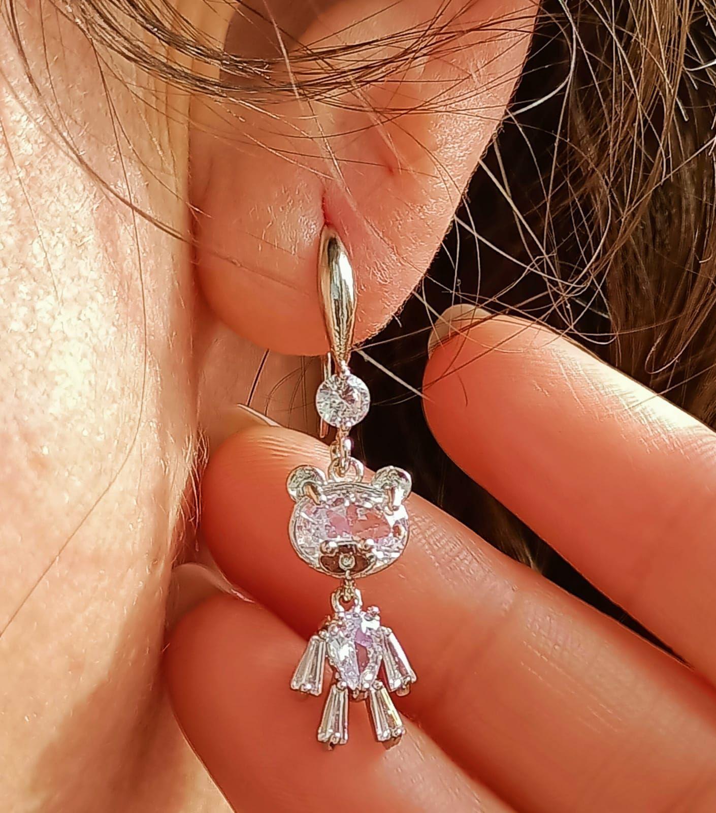 Pendientes de Oso de Zirconio blanco-2