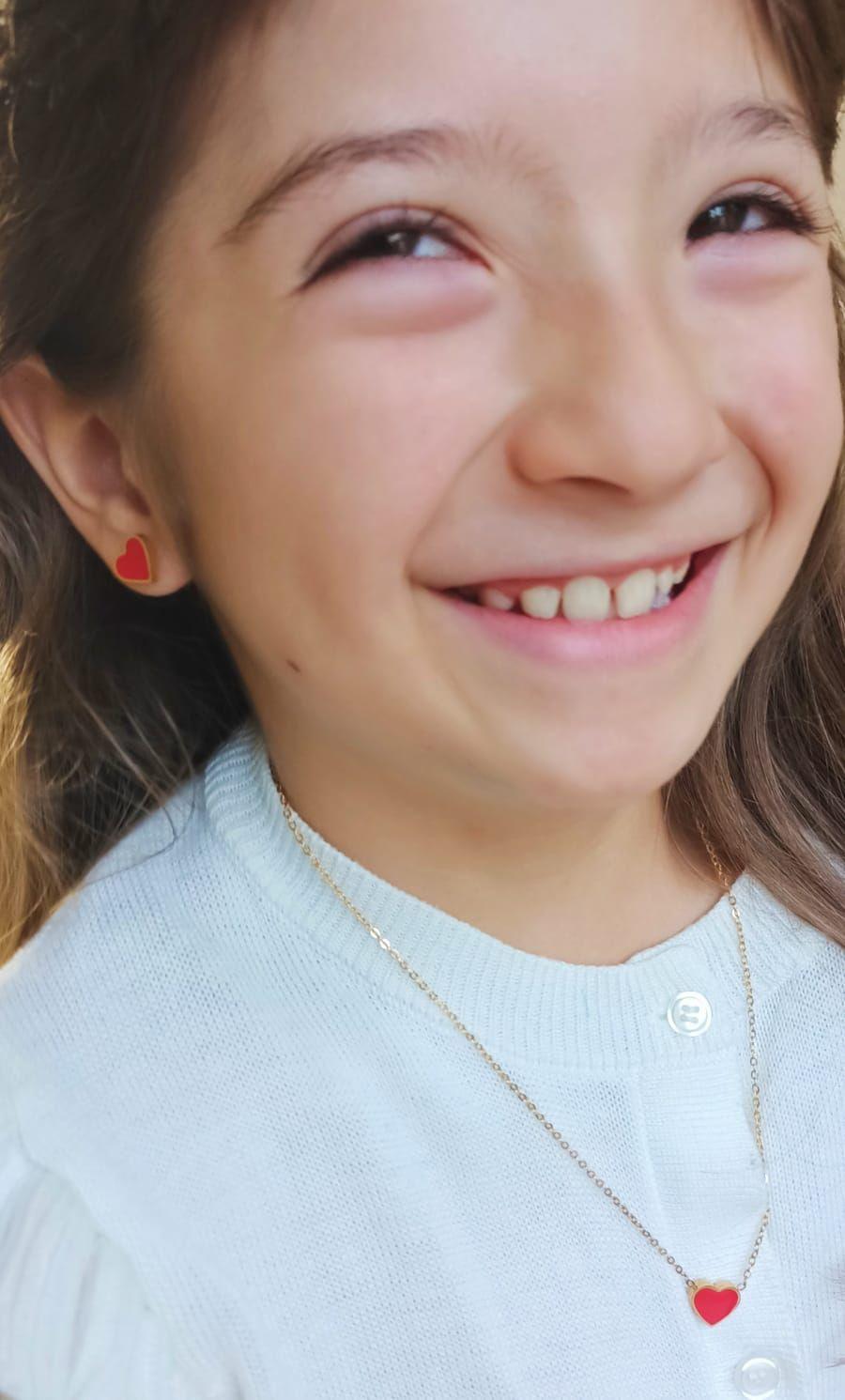 Colgante Corazon Rojo Hipoalergenico Chapado En Oro 18k Niña-2
