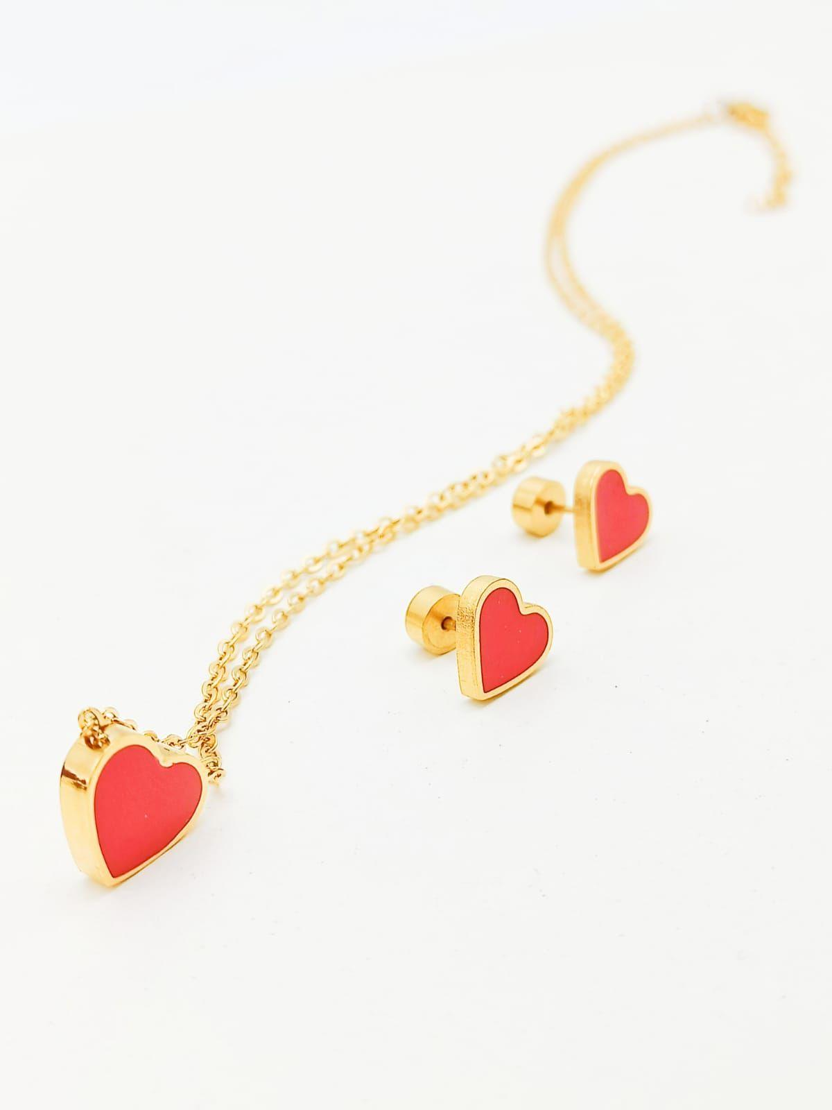 Colgante Corazon Rojo Hipoalergenico Chapado En Oro 18k Niña-4