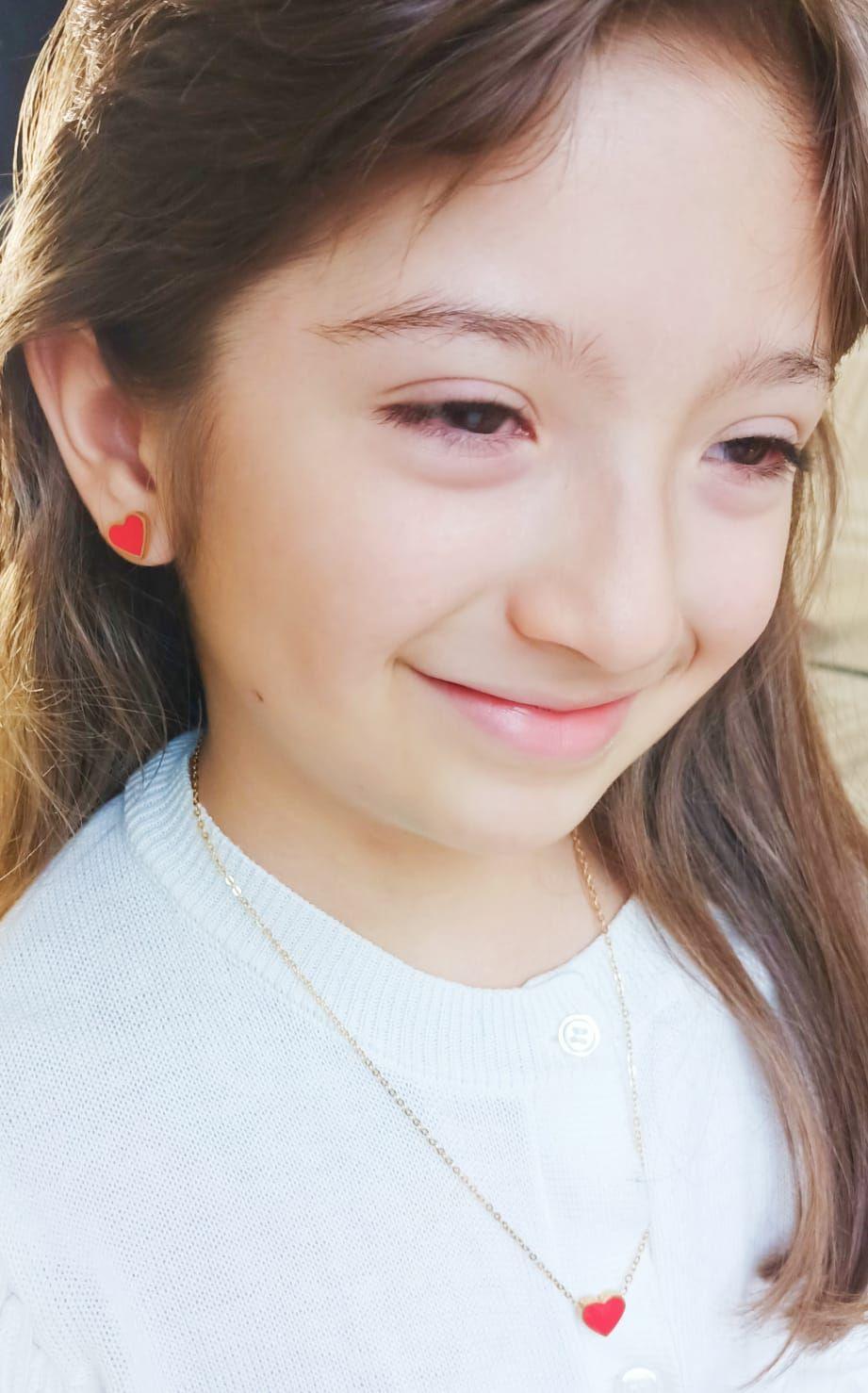 Colgante Corazon Rojo Hipoalergenico Chapado En Oro 18k Niña-5